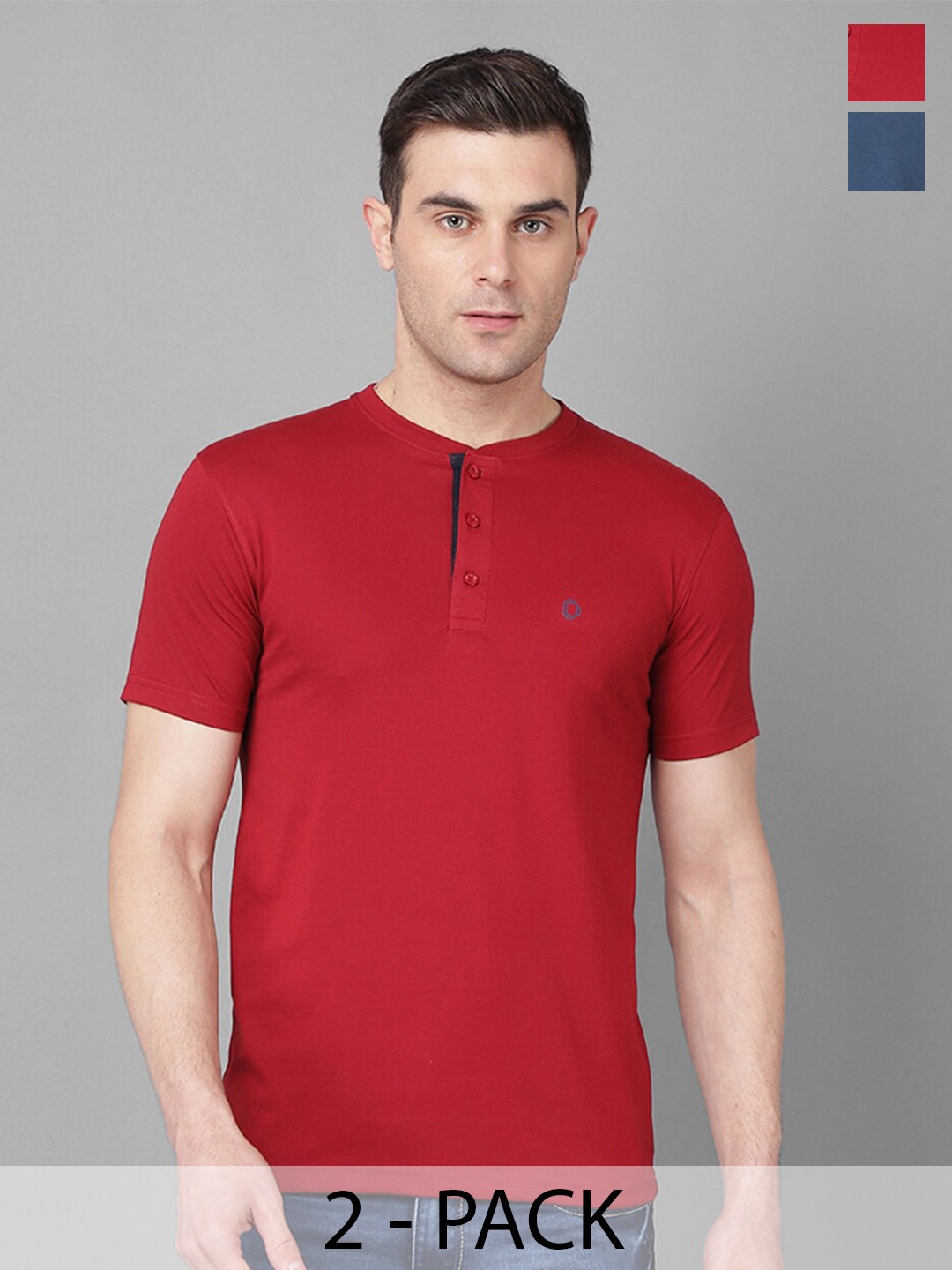 

Dollar Pack Of 2 Henley Neck Cotton T-shirt, Assorted