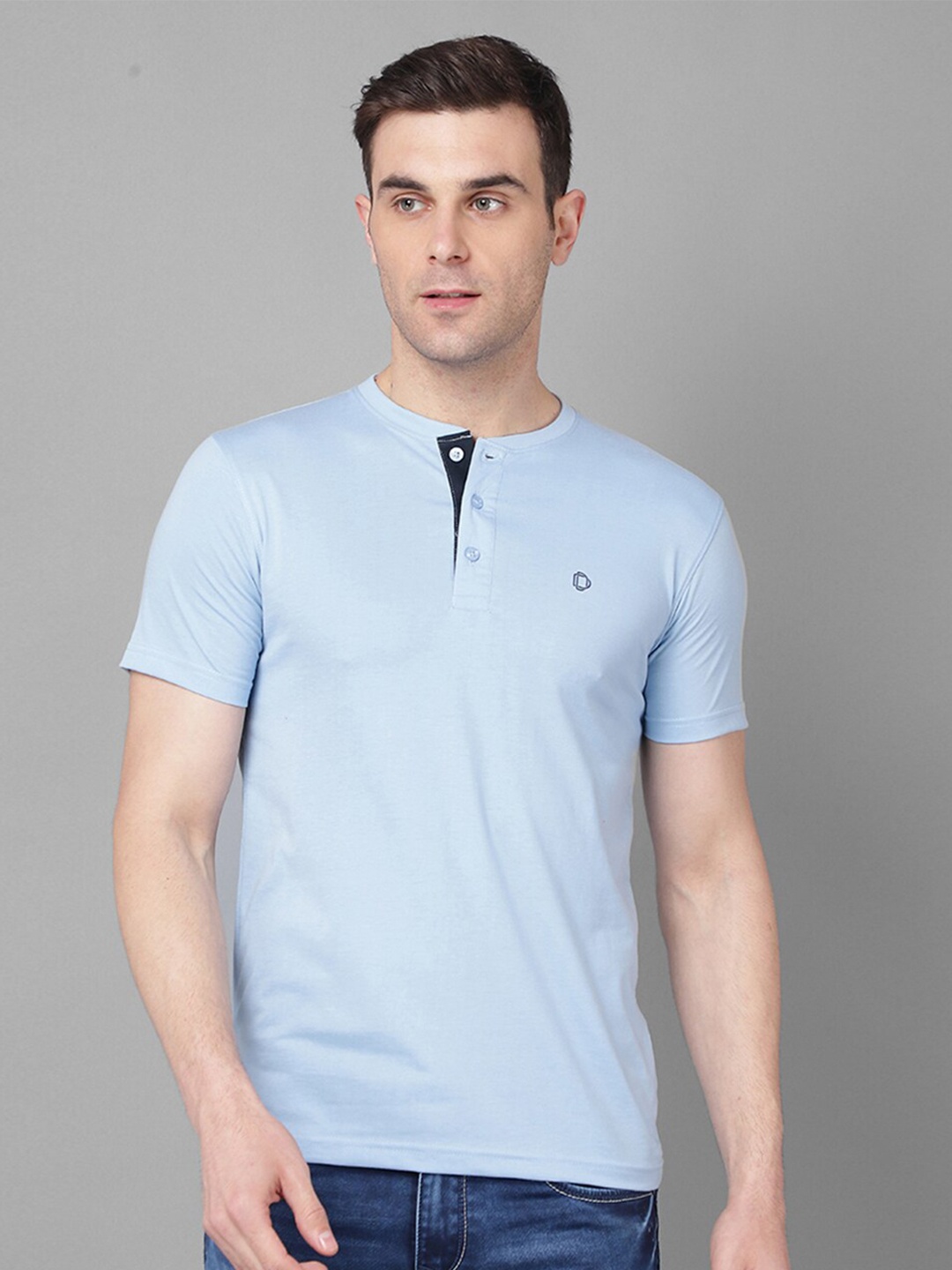 

Dollar Henley Neck Cotton T-shirt, Blue
