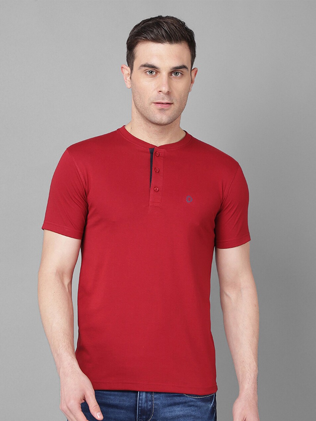 

Dollar Henley Neck Cotton T-shirt, Red