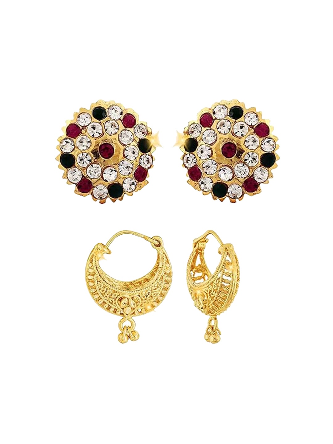 

Vighnaharta Set Of 2 Gold-Plated Cubic Zirconia-Studded Studs Earrings