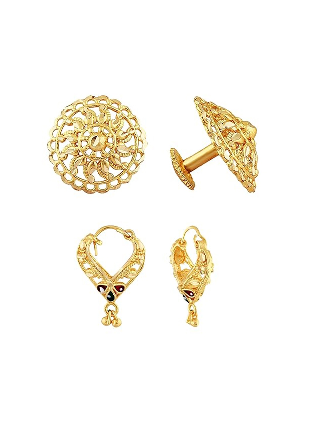 

Vighnaharta Set Of 2 Gold-Plated Brass Contemporary Studs & Hoop Earrings