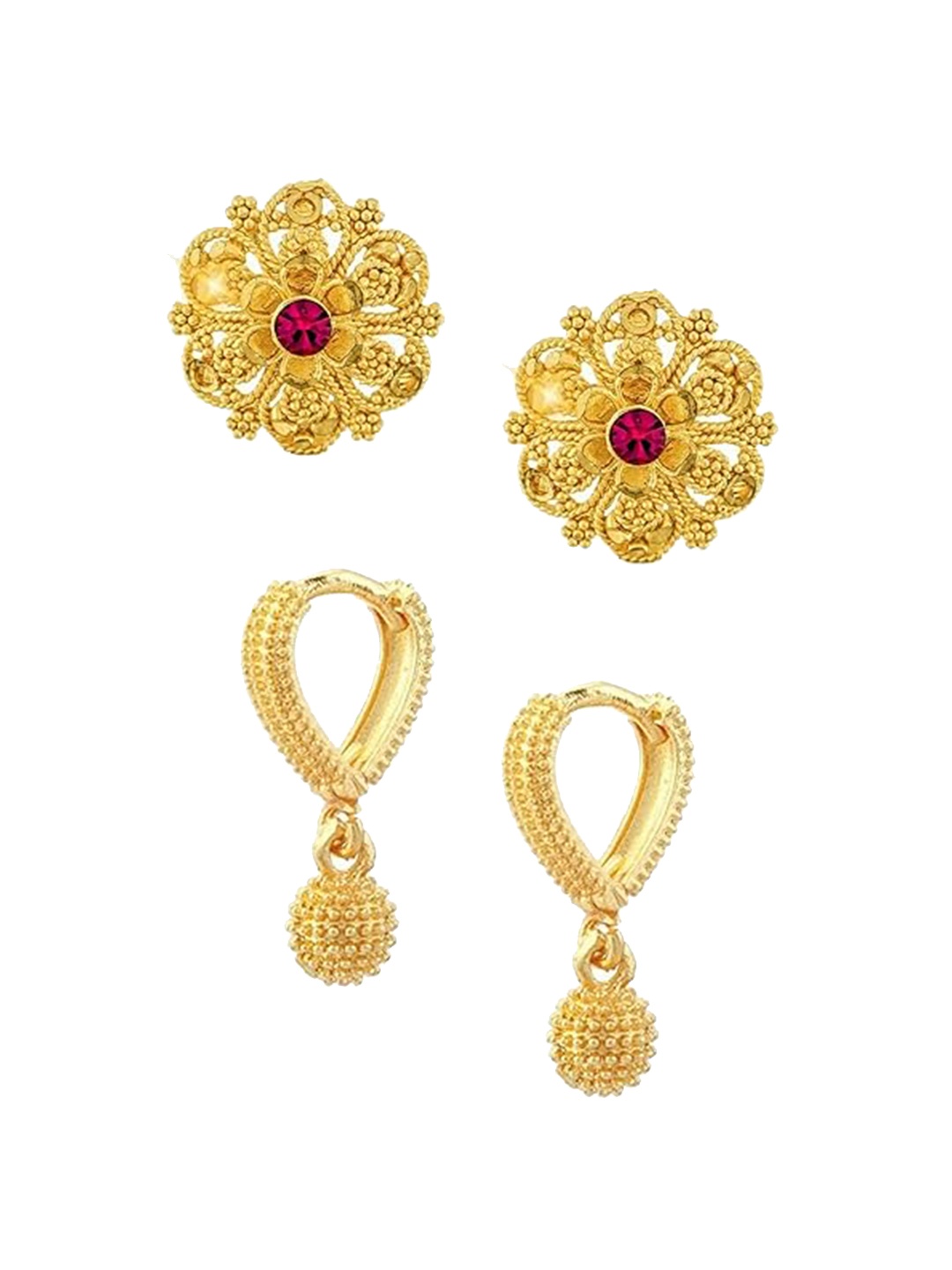 

Vighnaharta Set of 2 Gold-Plated Studs & Hoop Earrings