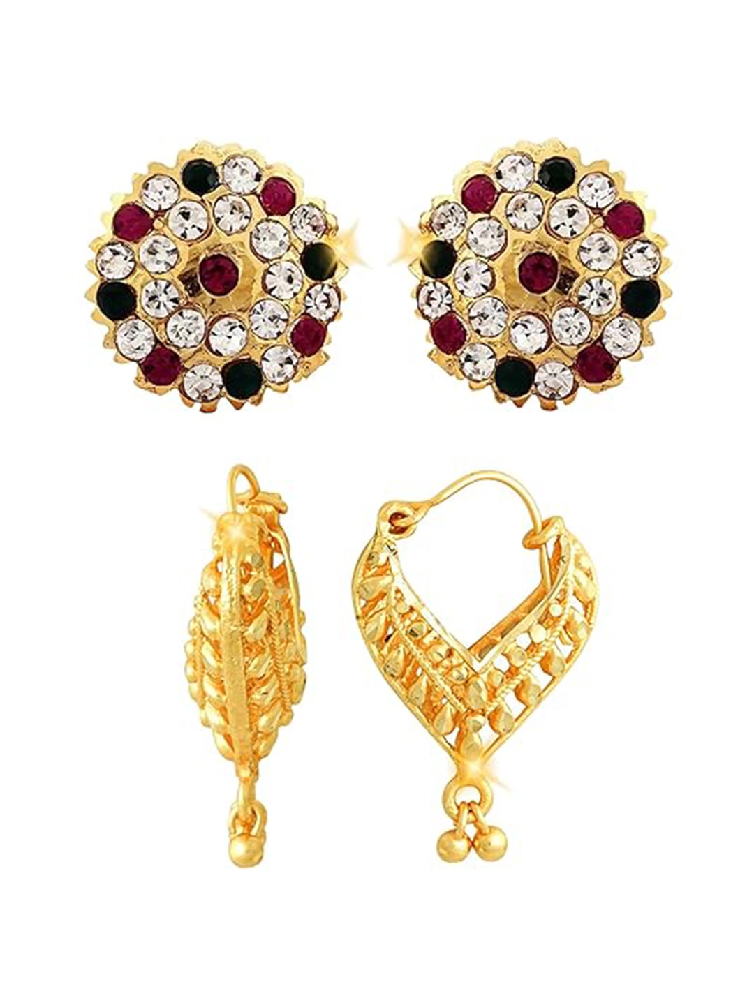 

Vighnaharta Set Of 2 Gold-Plated Cubic Zirconia-Studded Contemporary Studs Earrings