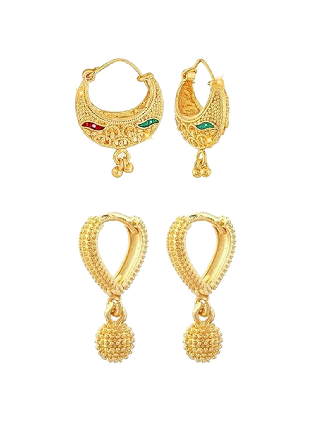 

Vighnaharta Set Of 2 Gold-Plated Contemporary Hoop Earrings