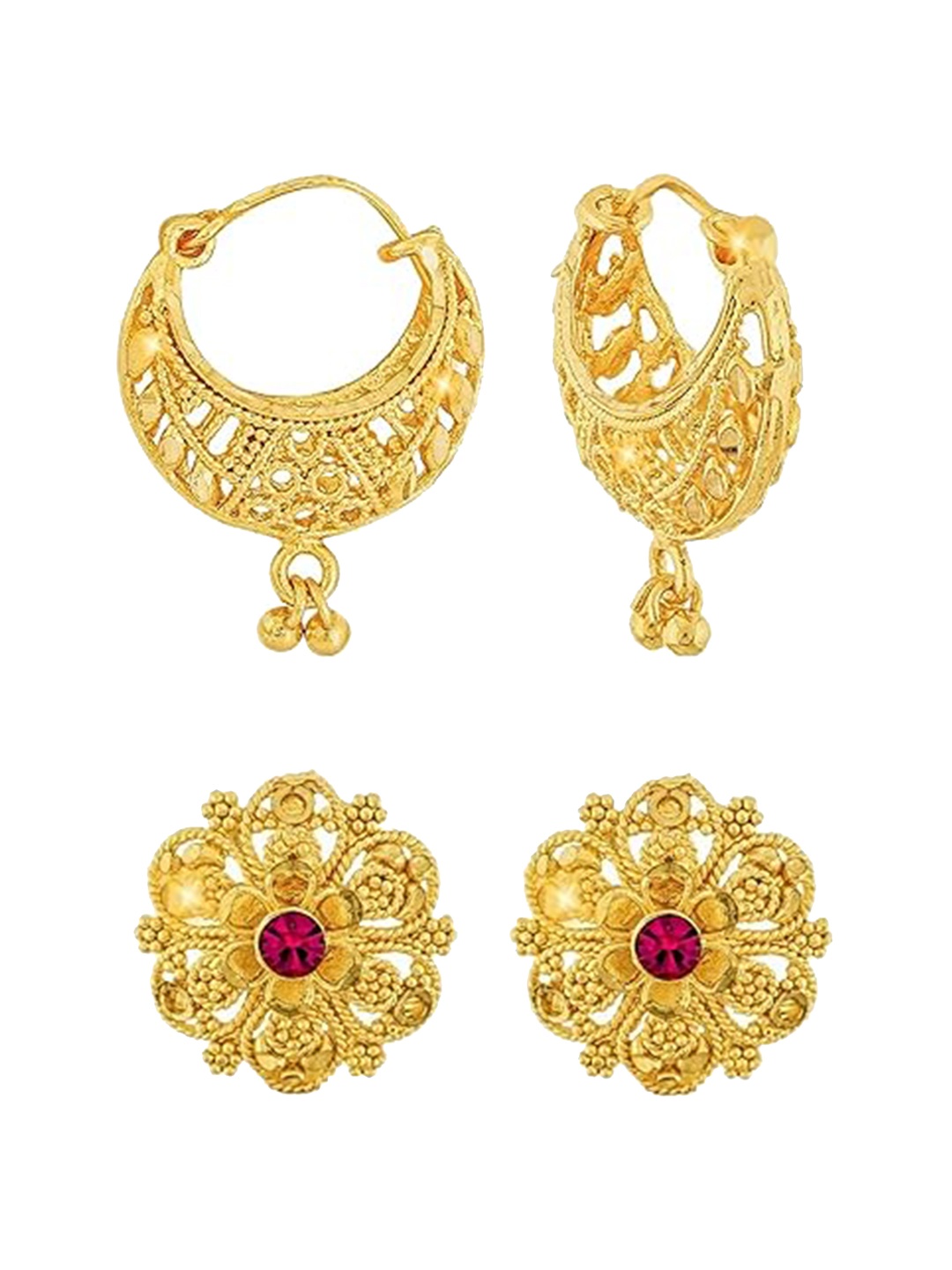 

Vighnaharta Pack Of 2 Gold-Plated Studs Earrings