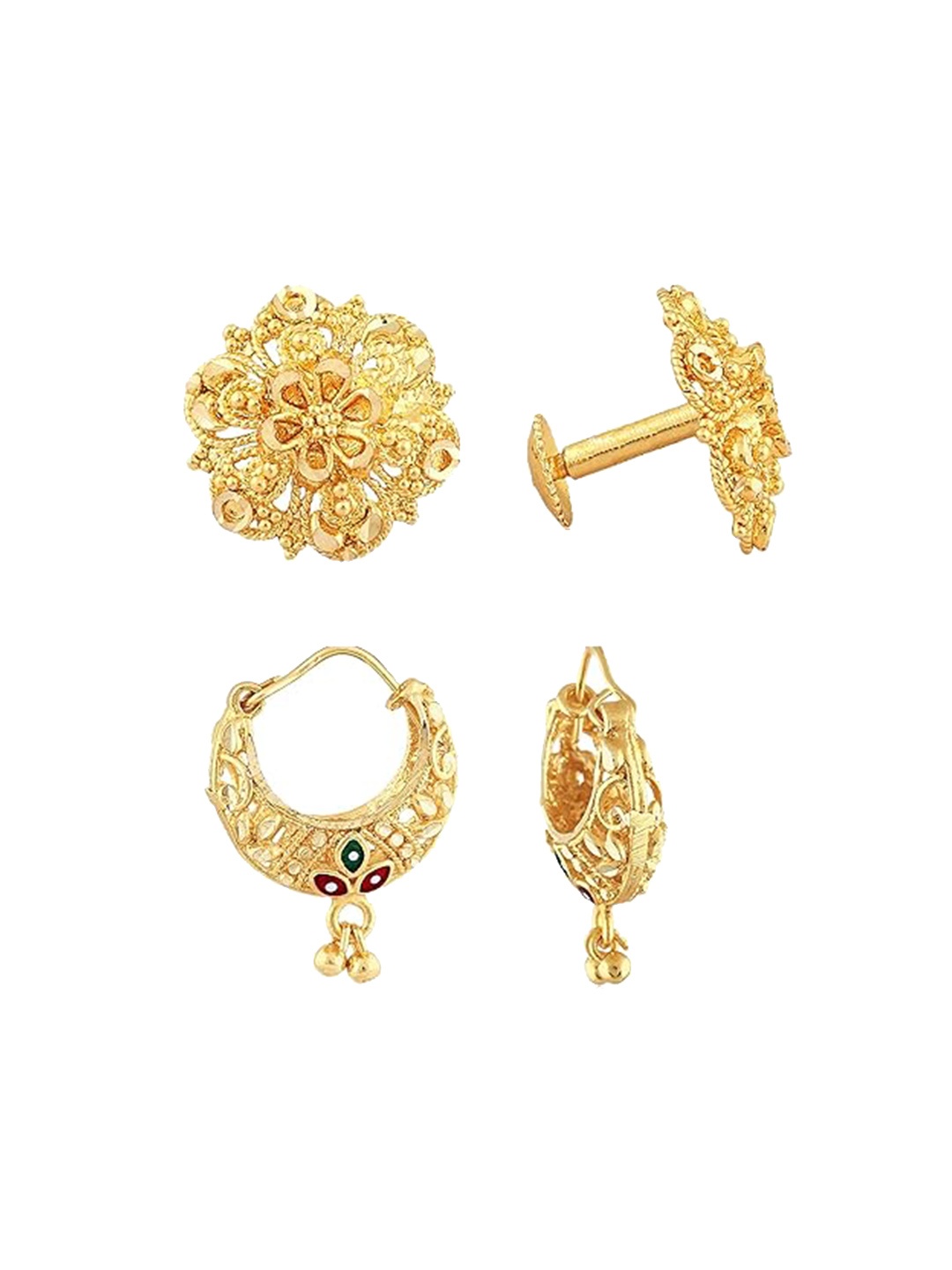 

Vighnaharta Set Of 2 Gold-Plated Hoop Earrings