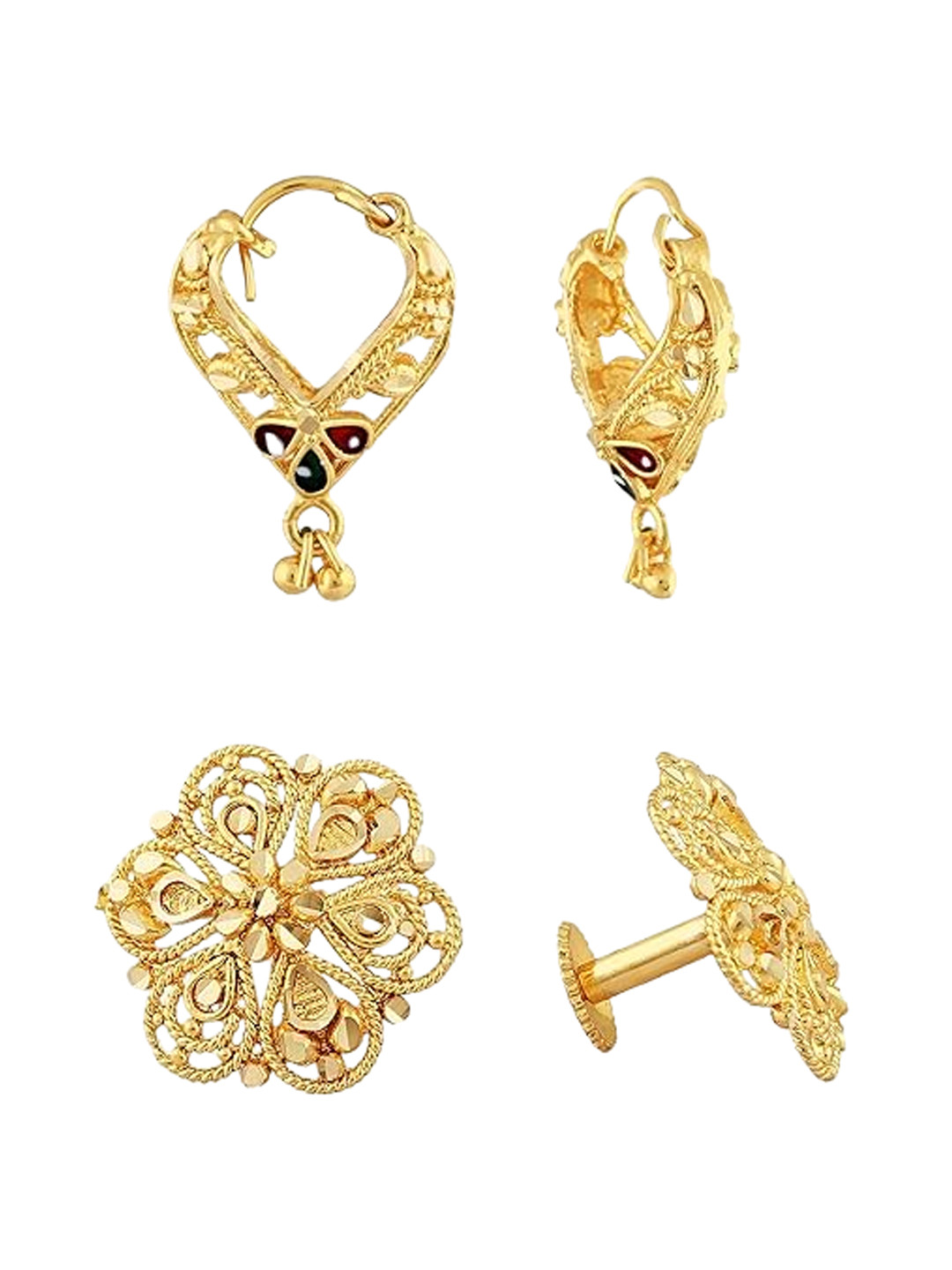 

Vighnaharta Set of 2 Gold-Plated Studs & Hoop Earrings