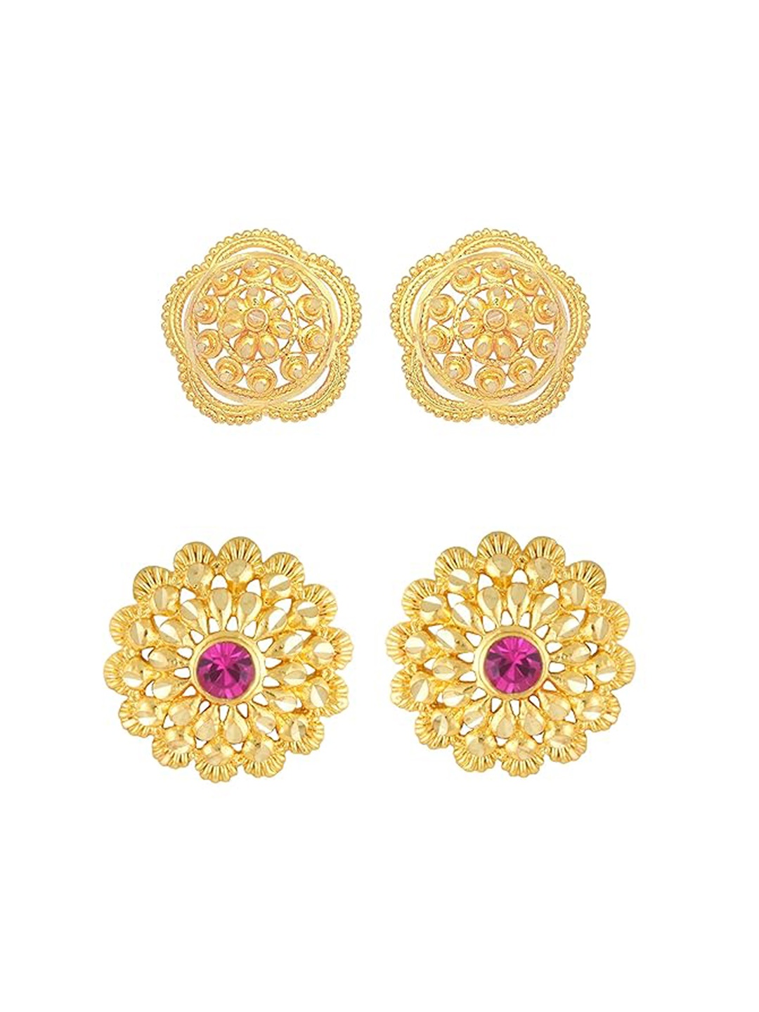 

Vighnaharta Set Of 2 Gold-Plated Cubic Zirconia-Studded Contemporary Studs Earrings