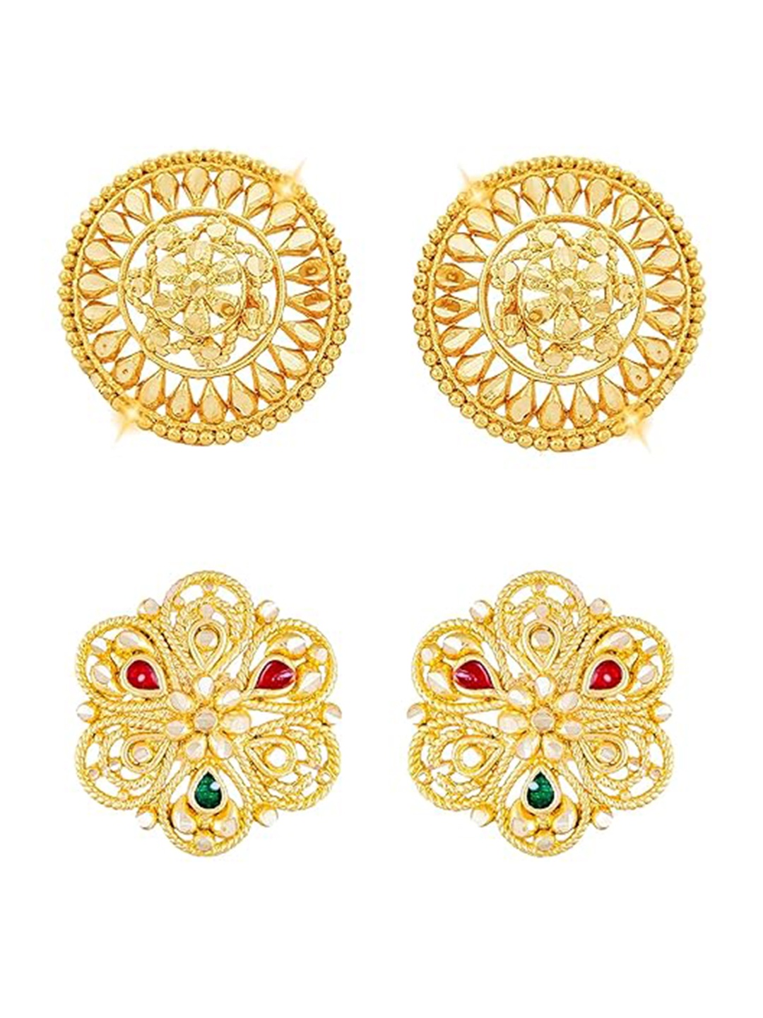 

Vighnaharta Set Of 2 Gold-Plated Contemporary Studs Earrings