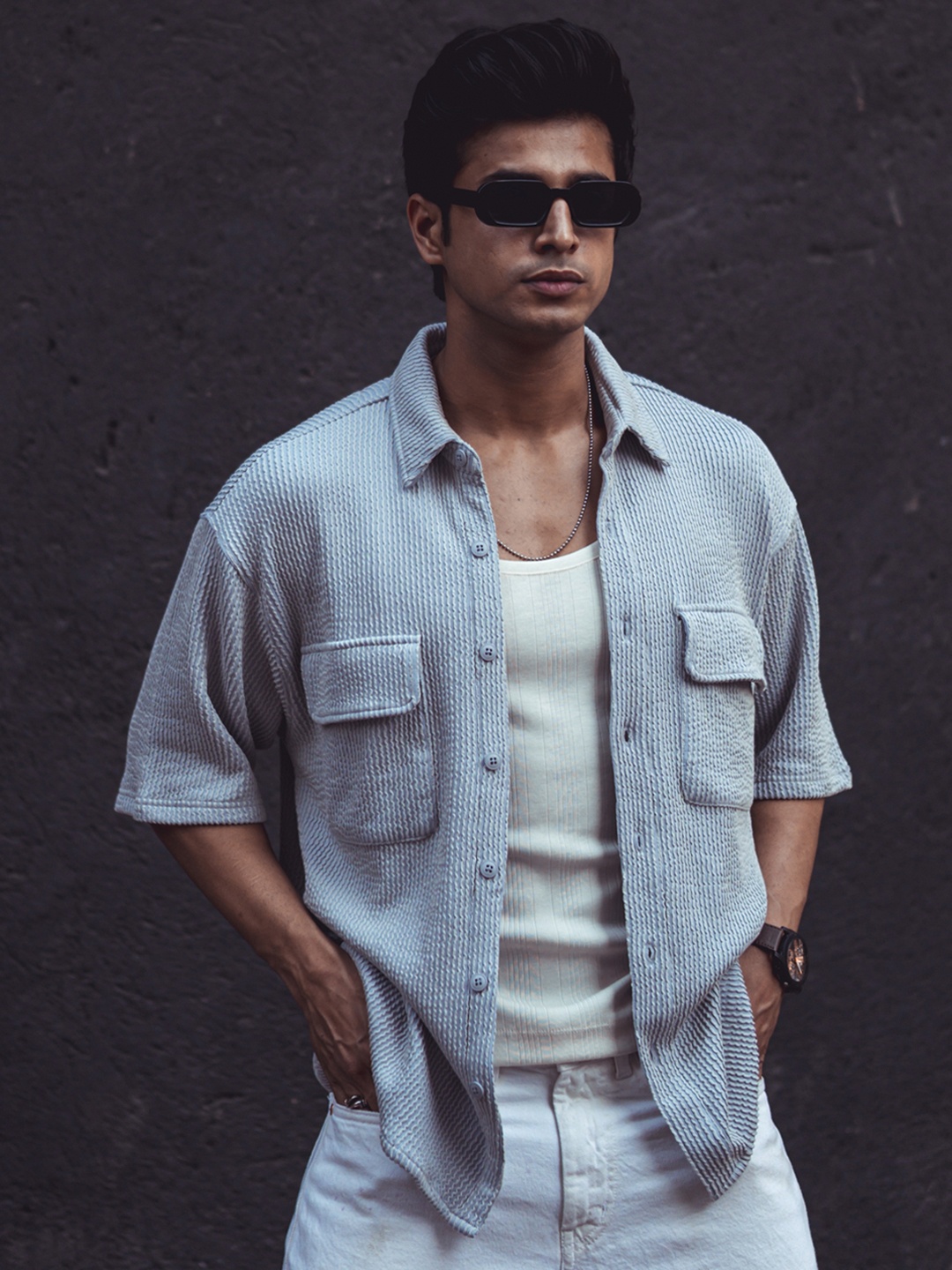

Powerlook India Slim Oversized Spread Collar Casual Shirt, Blue