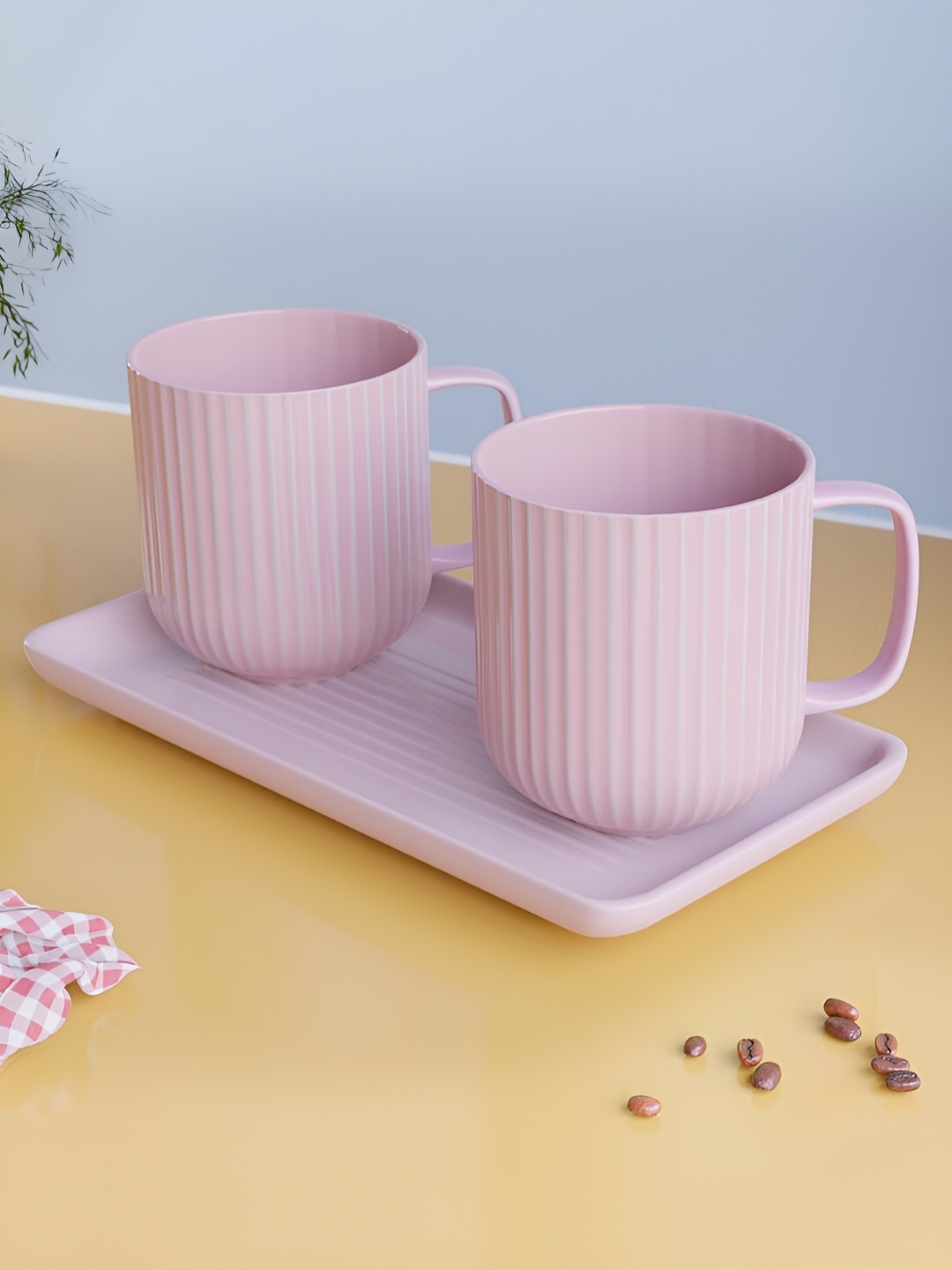 

The Earth Store Pink 3 Pieces Textured Ceramic Matte Mugs 300 ml