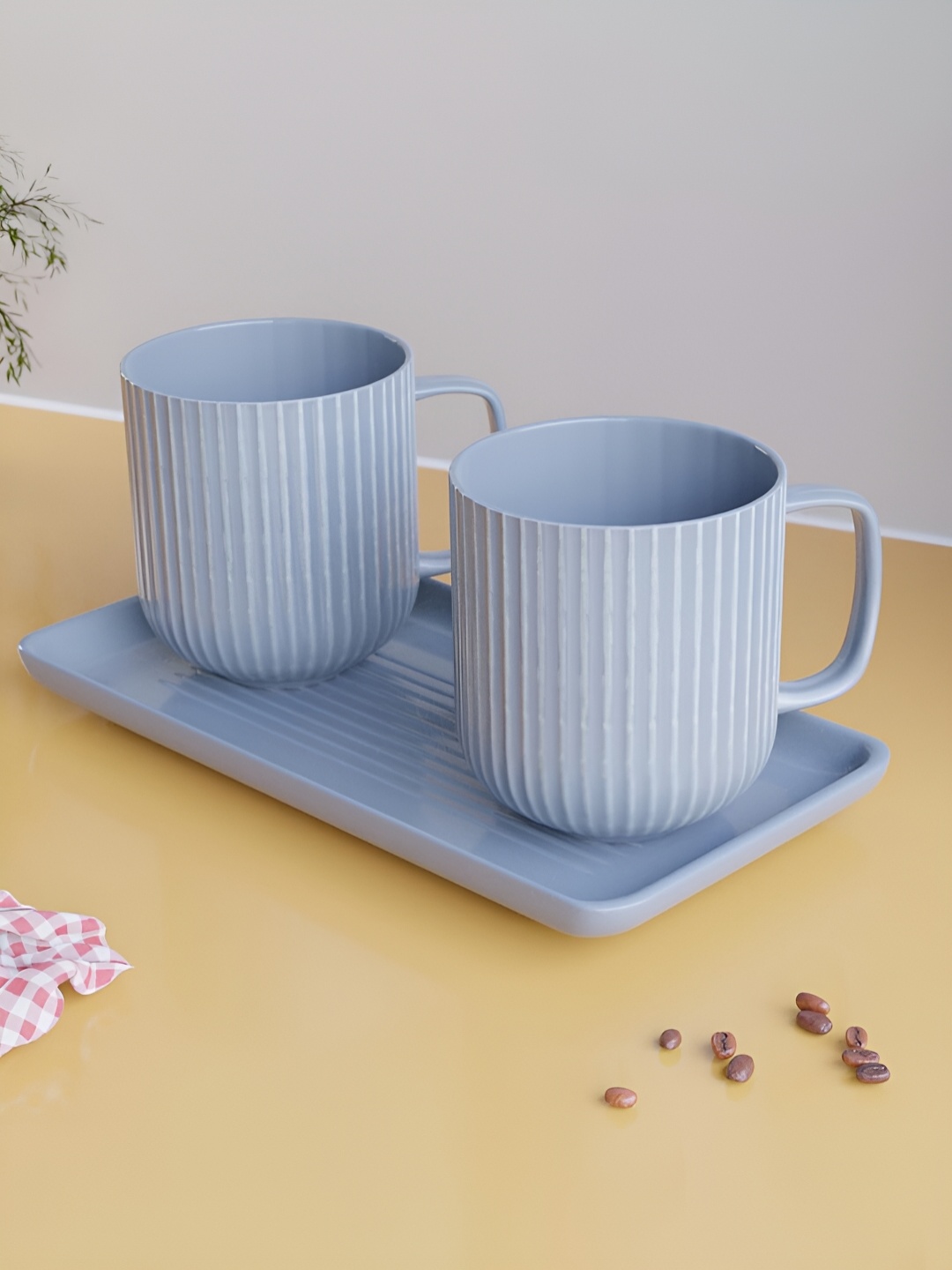 

The Earth Store Blue 3 Pieces Textured Ceramic Matte Mugs with Mugs 300 ml
