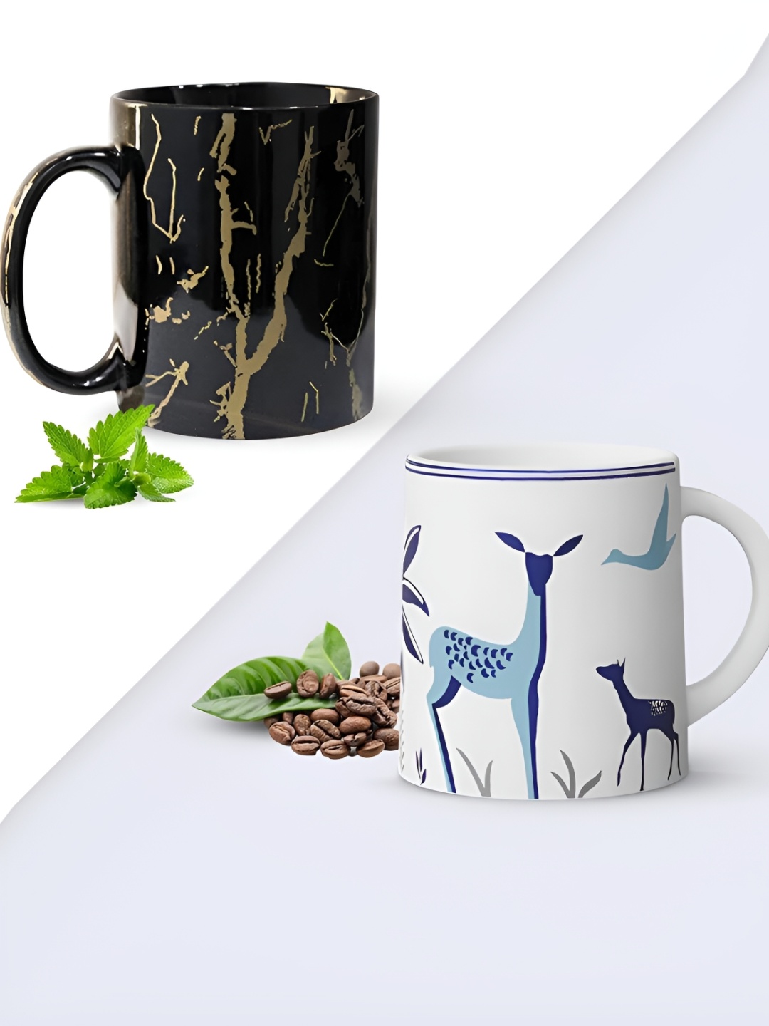 

The Earth Store Black & White 2 Pieces Printed Ceramic Glossy Mugs 300ml