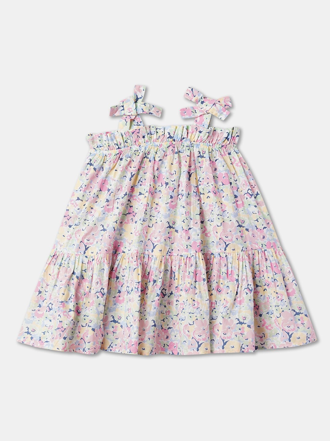 

R&B Girls Floral Printed Cotton A-Line Dress, White