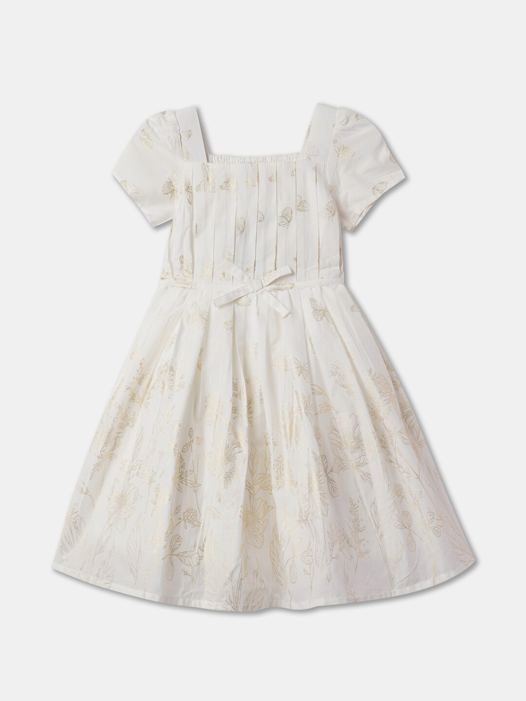 

R&B Girls Floral Print Cotton Fit & Flare Dress, White