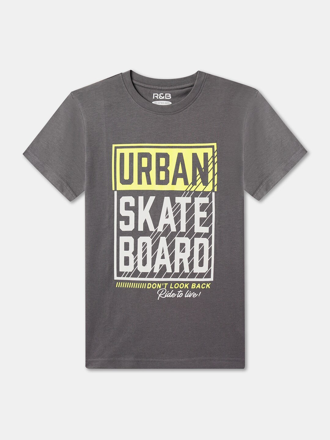 

R&B Boys Typography Printed Cotton T-shirt, Grey