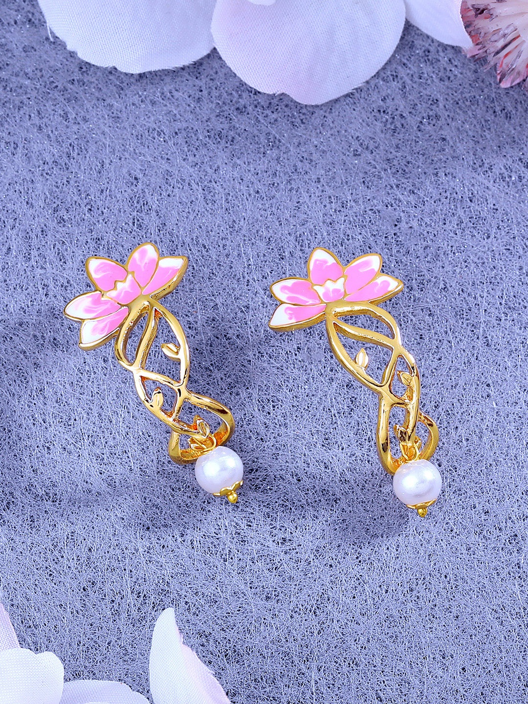 

Estele Gold-Plated Floral Enamelled Pearls Drop Earrings, Pink
