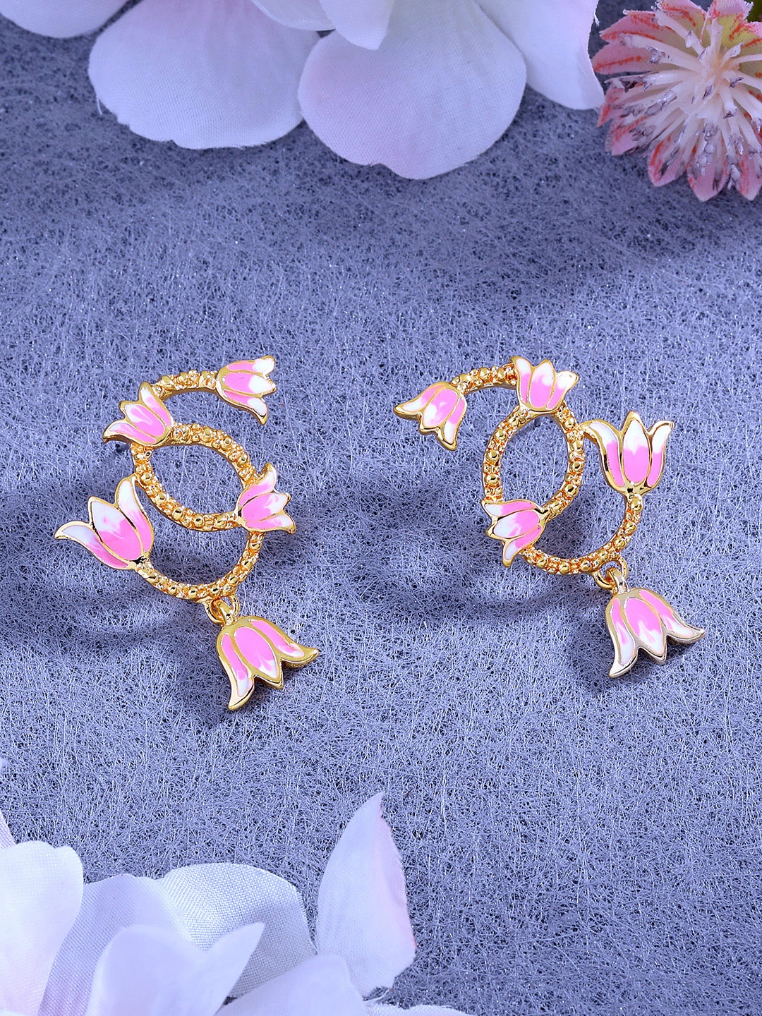 

Estele Women Gold-Plated Floral Drop Earrings, Pink