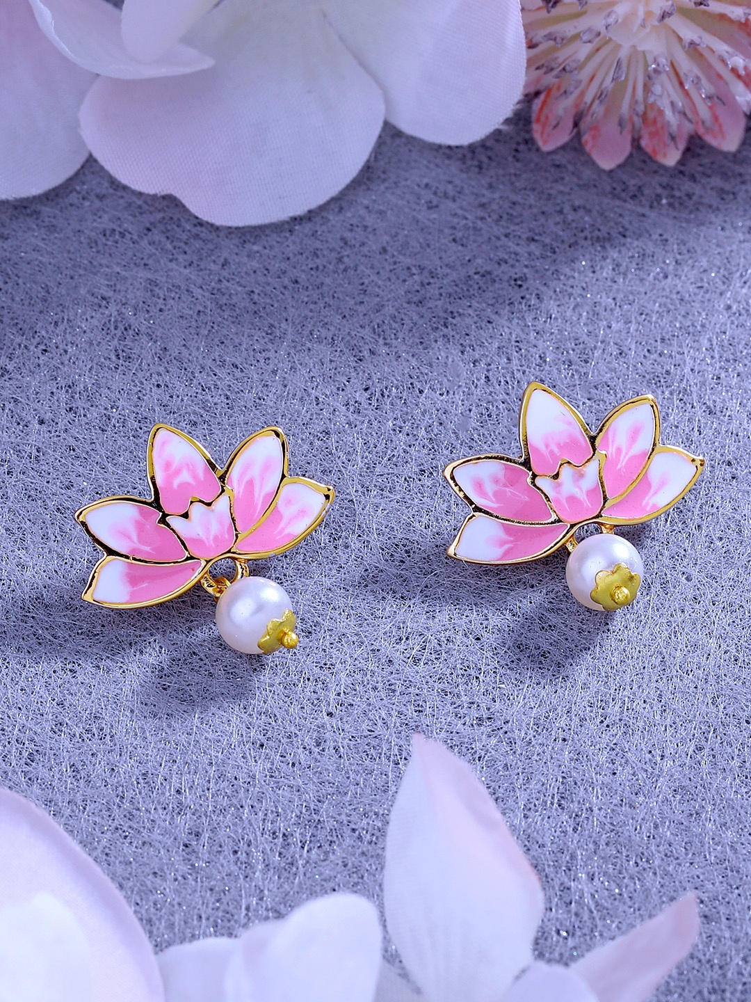 

Estele Gold-Plated Floral Enamelled Studs, Pink