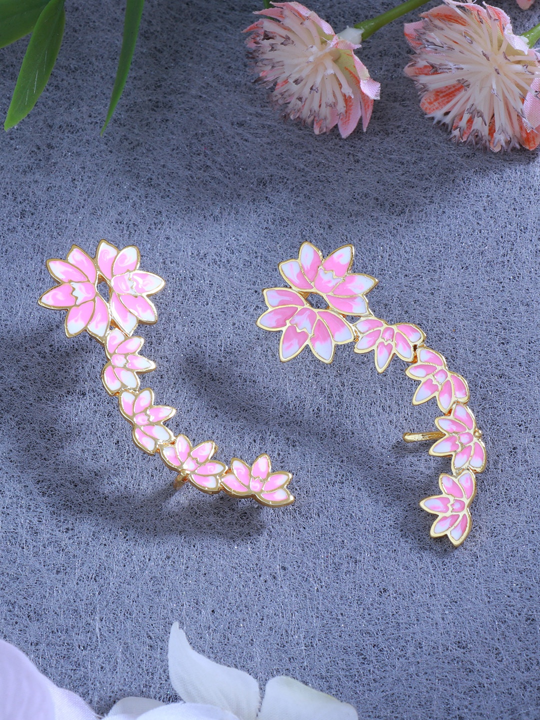 

Estele Gold-Plated Floral Ear Cuff Earrings, Pink