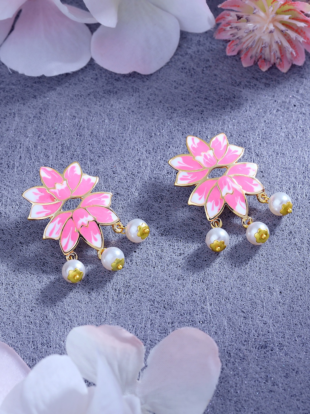 

Estele Gold-Plated Floral Enamelled Studs, Pink