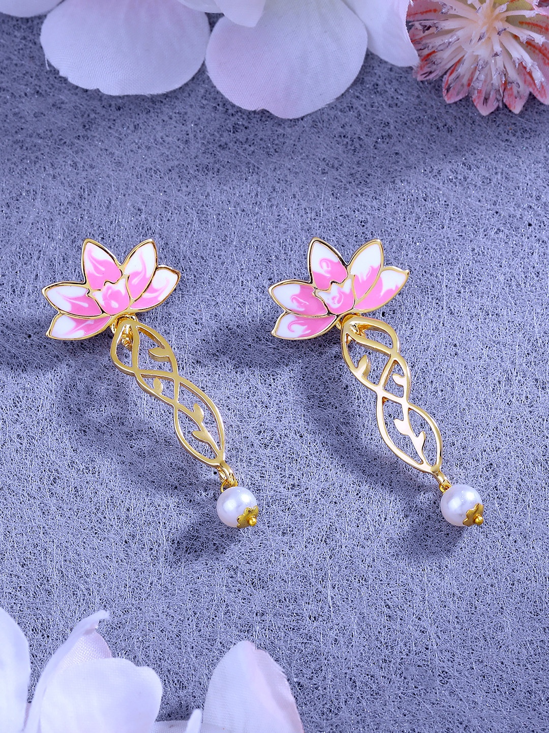 

Estele Gold-Plated Floral Enamelled Drop Earrings, Pink