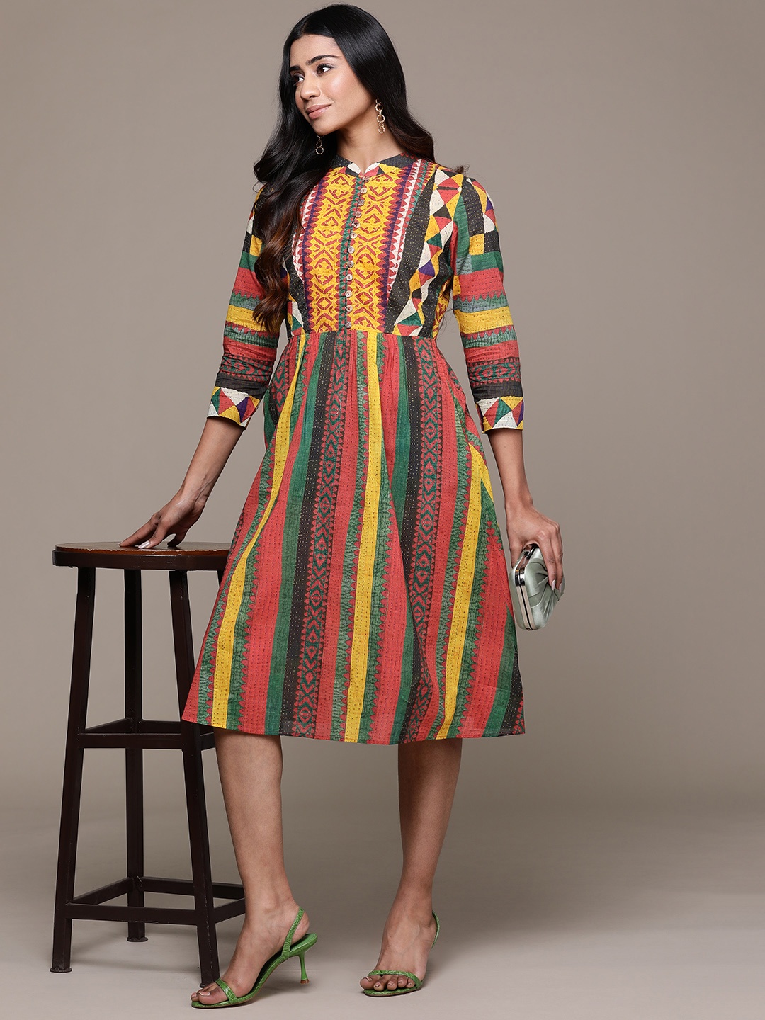 

aarke Ritu Kumar Print A-Line Cotton Midi Dress, Multi