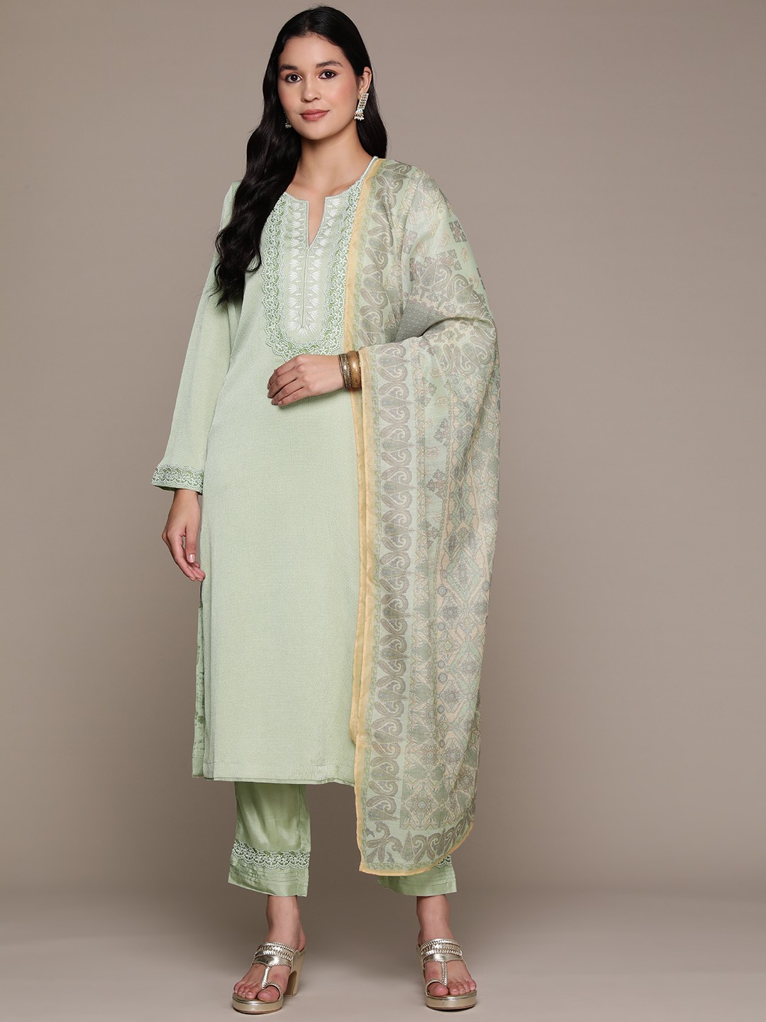 

aarke Ritu Kumar Women Floral Regular Kurta with Palazzos & With Dupatta, Sea green