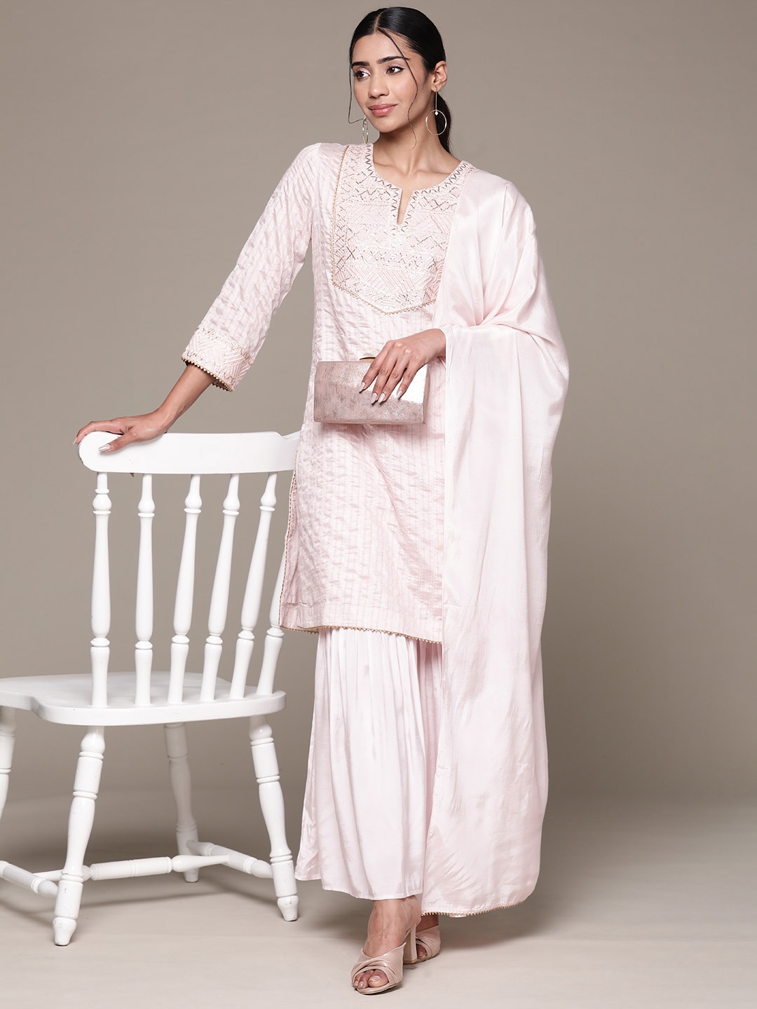 

aarke Ritu Kumar Embroidered Gotta Patti Kurta with Sharara & Dupatta, Pink