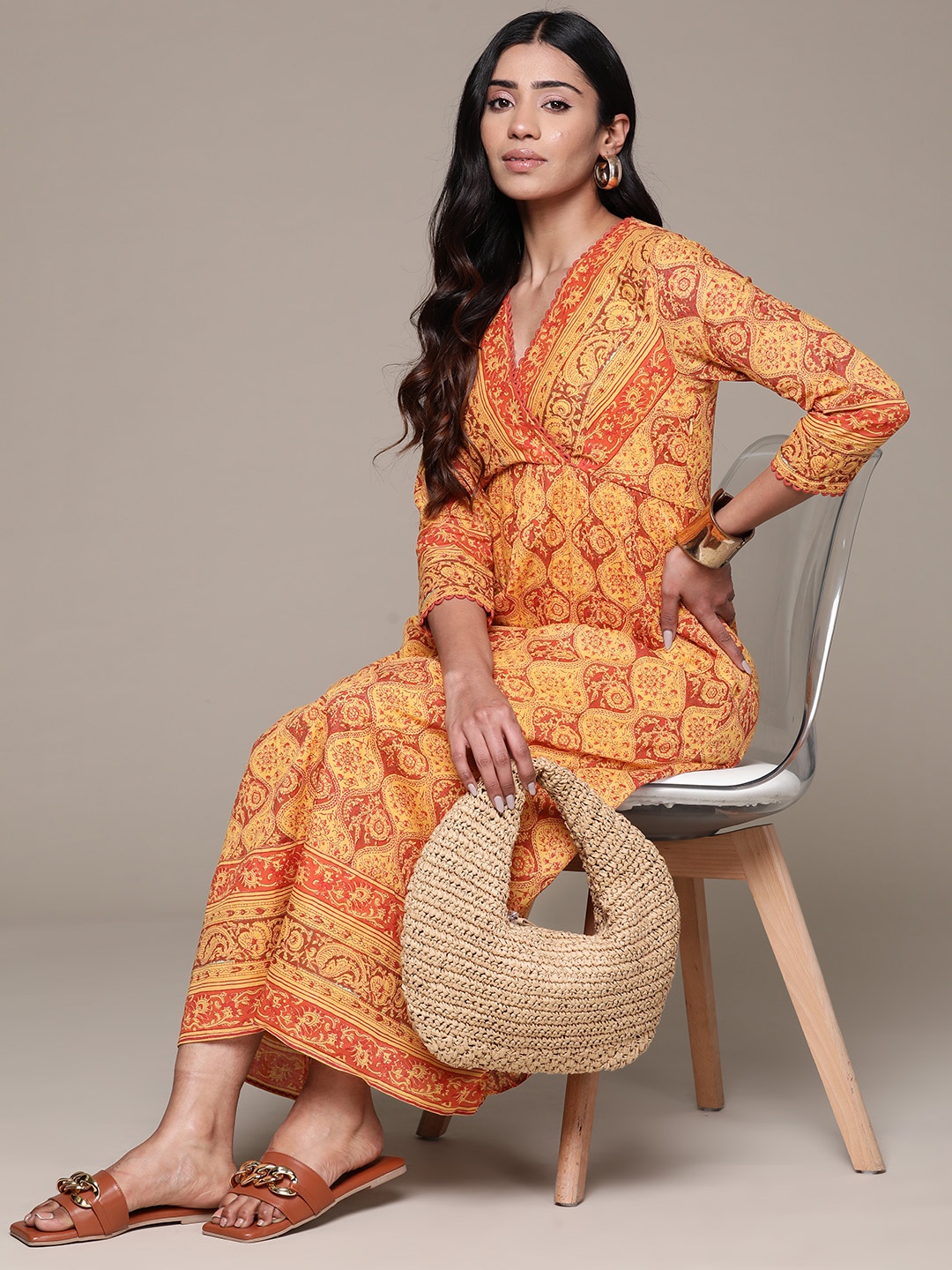 

aarke Ritu Kumar Floral Print Midi Dress, Yellow