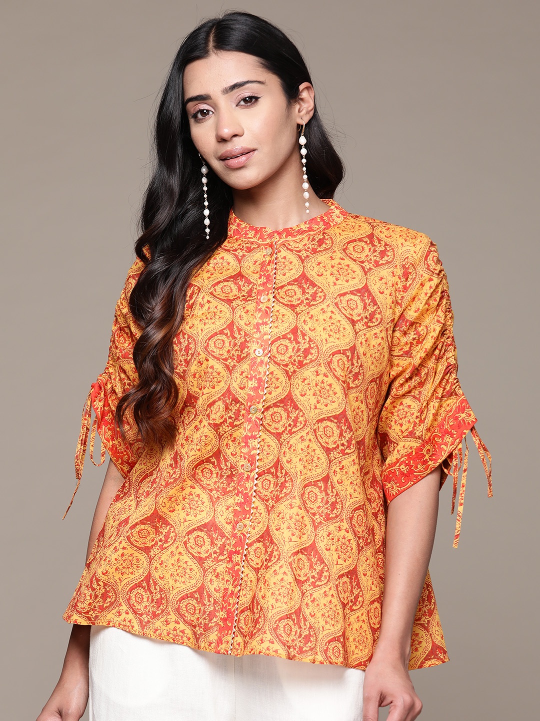 

aarke Ritu Kumar Ethnic Motifs Printed Gotta Patti Pure Cotton Gotta Patti Kurti, Yellow