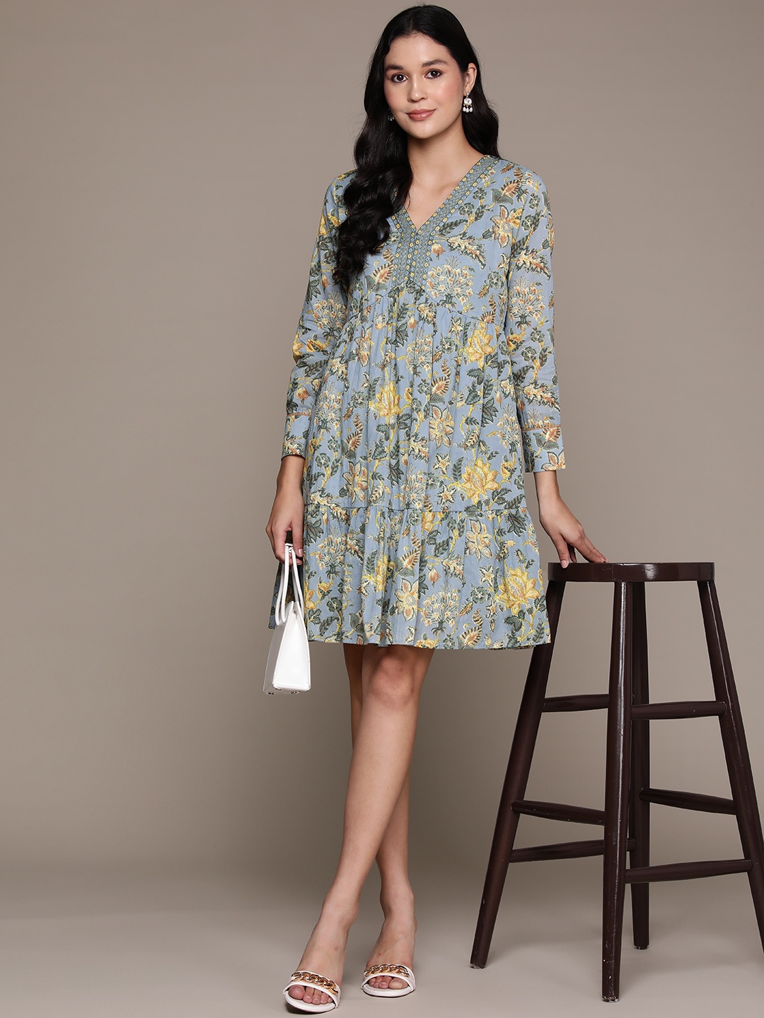 

aarke Ritu Kumar Floral Print A-Line Dress, Blue