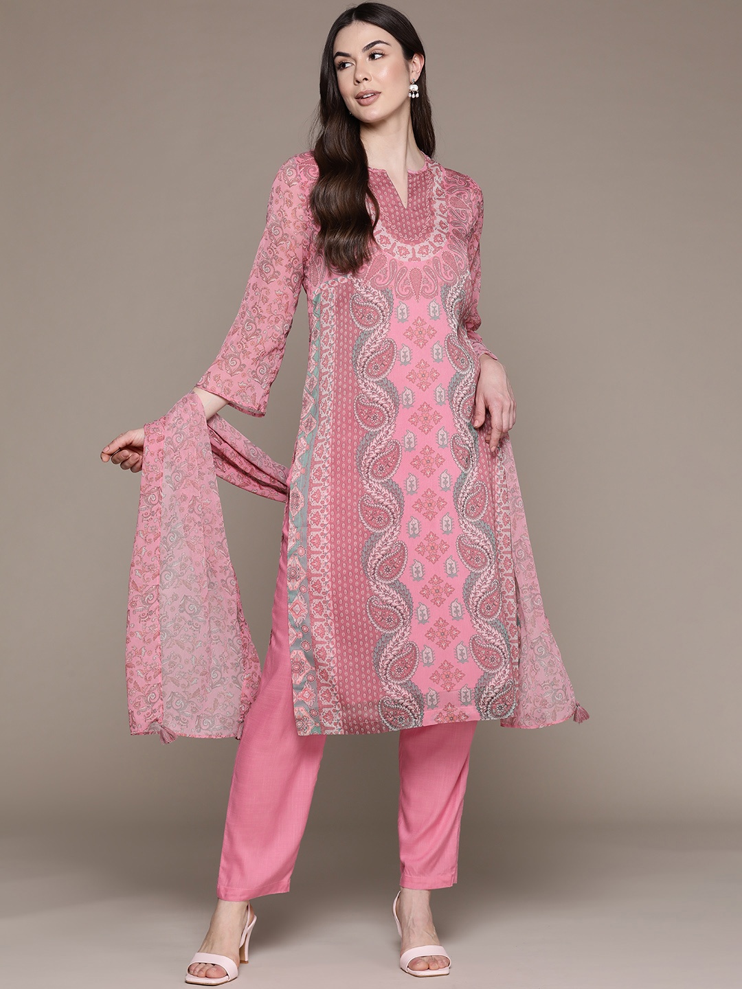 

aarke Ritu Kumar Paisley Printed Kurta with Trousers & Dupatta, Pink