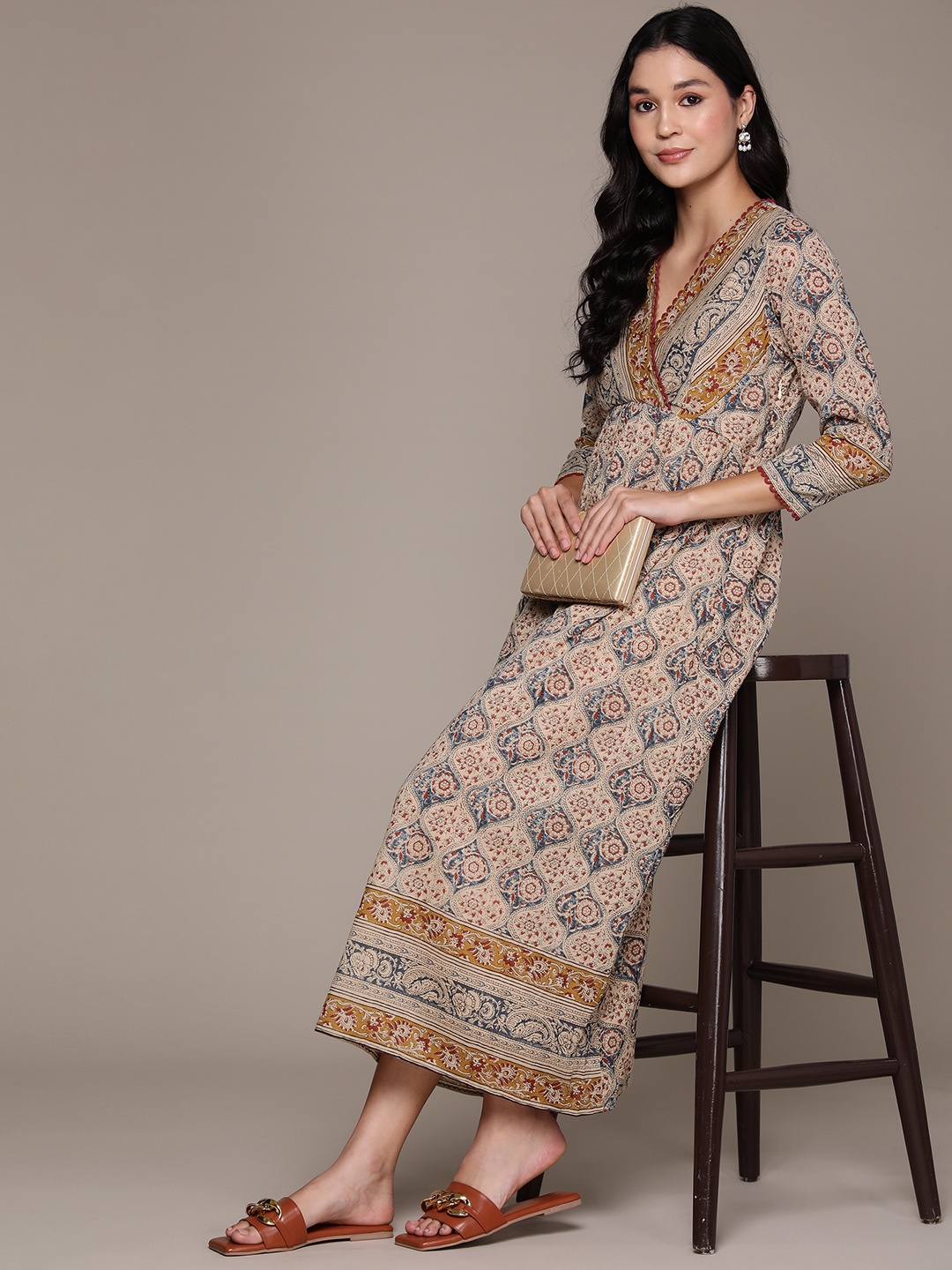 

aarke Ritu Kumar Ethnic Motifs Print Midi Wrap Dress, Off white