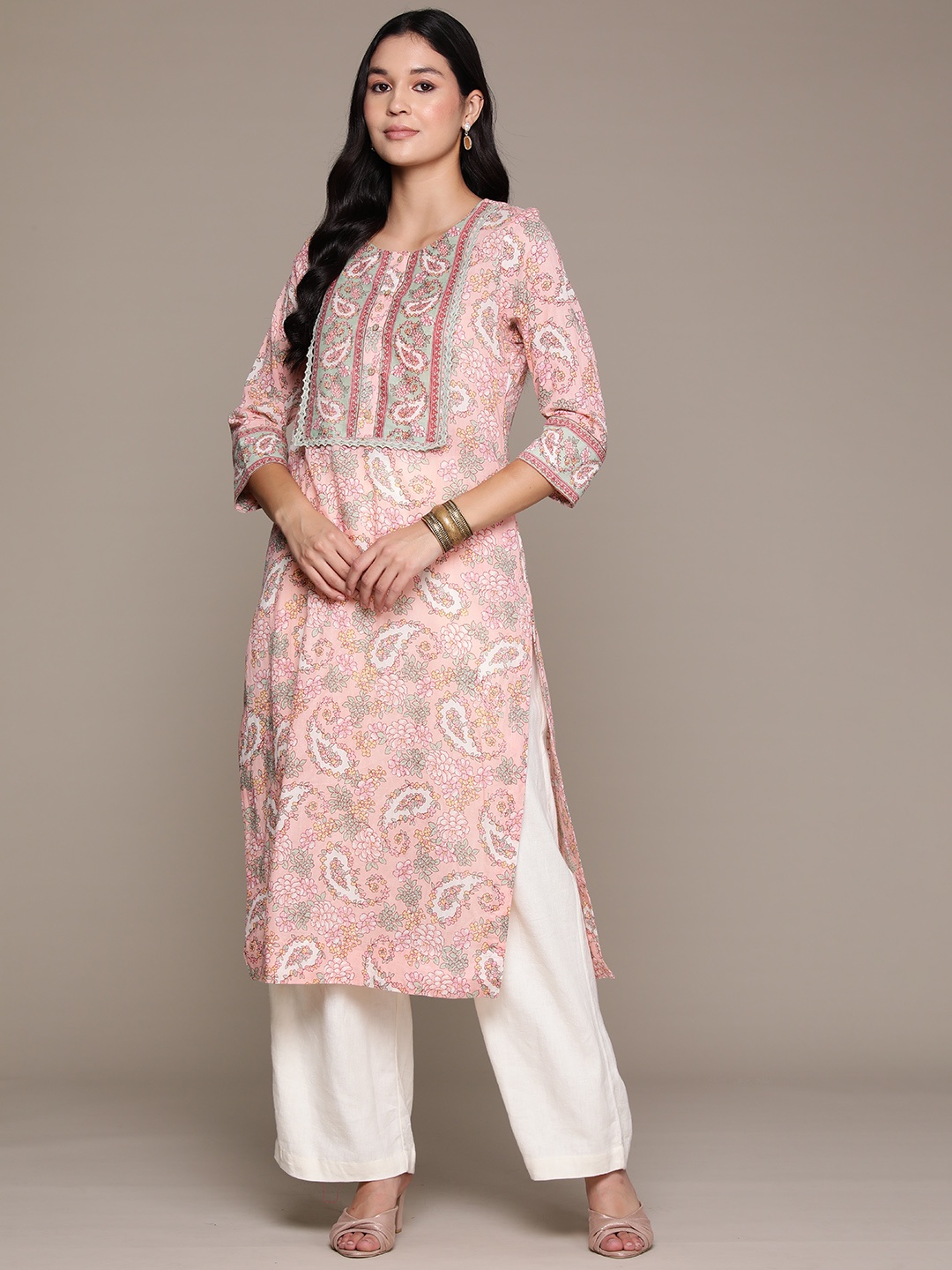 

aarke Ritu Kumar Paisley Printed Pure Cotton Kurta, Pink