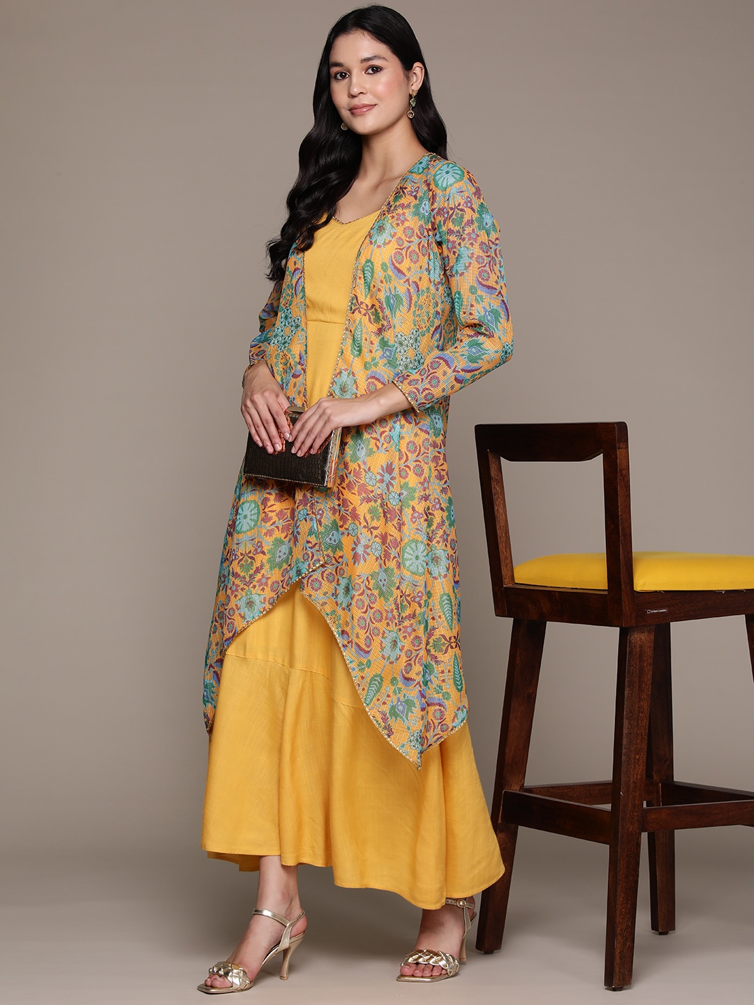 

aarke Ritu Kumar A-Line Maxi Dress with Shrug, Yellow