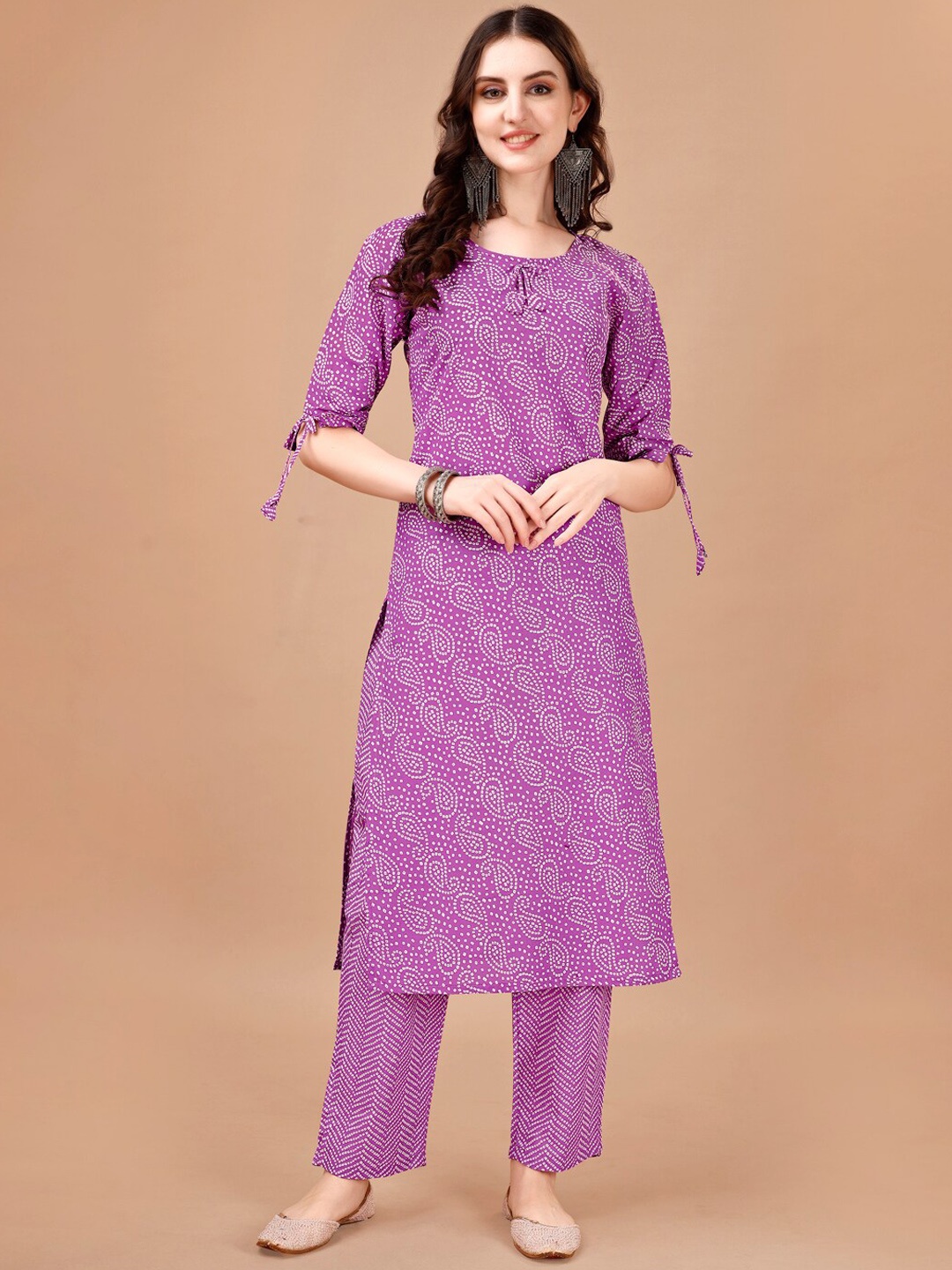 

PMD Fashion Bandhani Printed Straight Kurta with Trousers, Purple