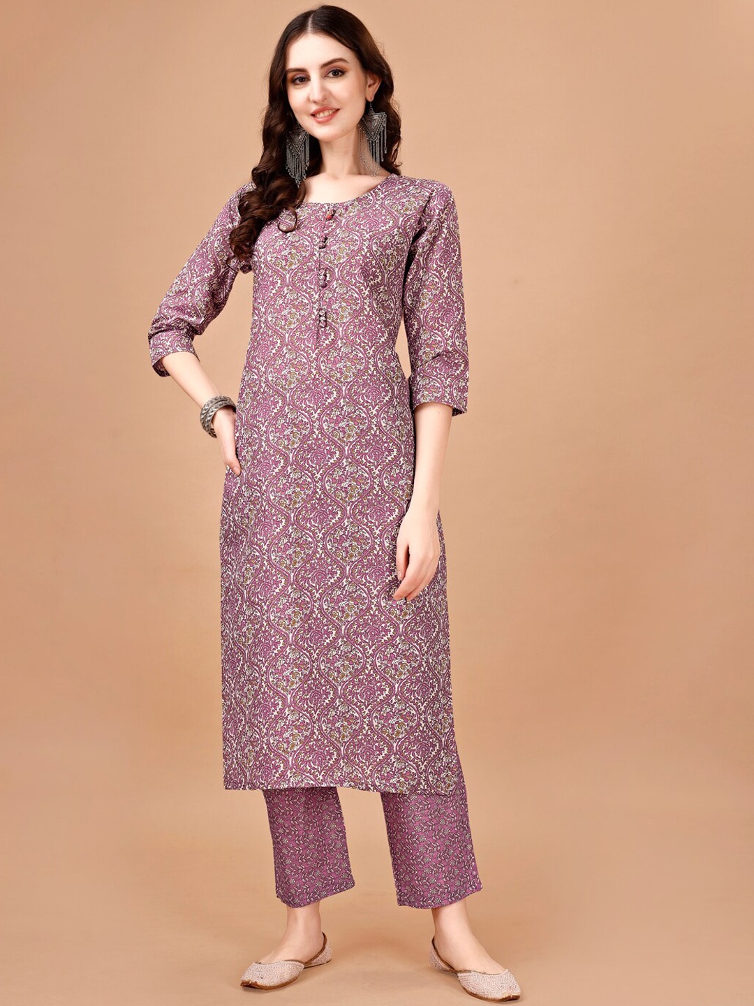 

PMD Fashion Floral Printed Regular Kurta With Trousers, Purple