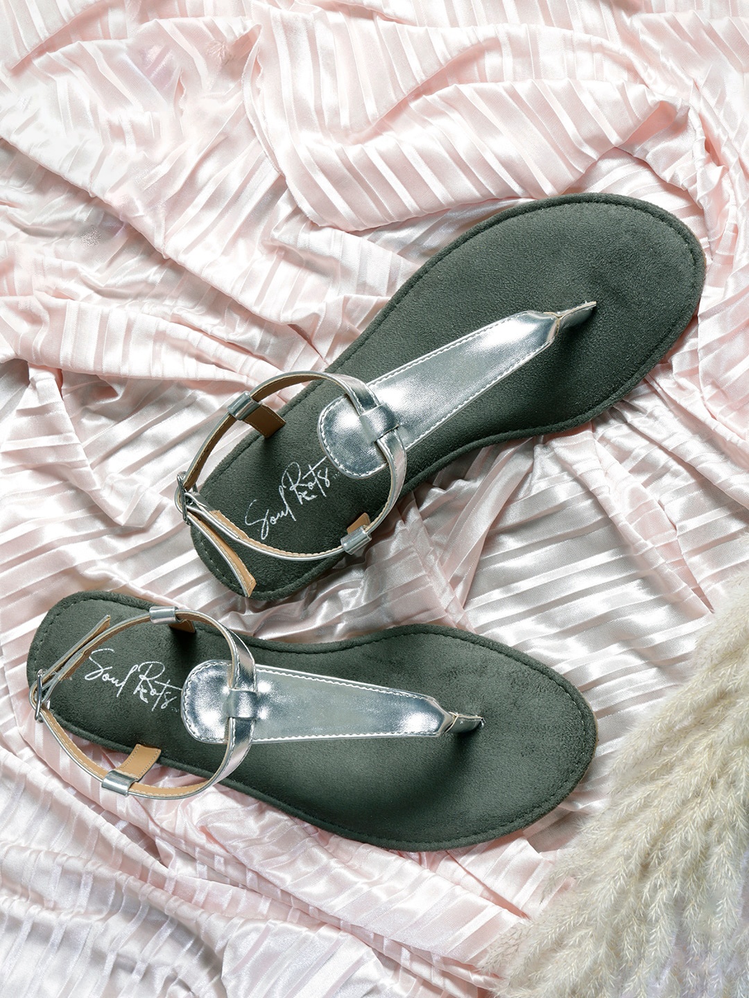 

Soul Roots Solid Open Toe T-Strap Flats, Silver
