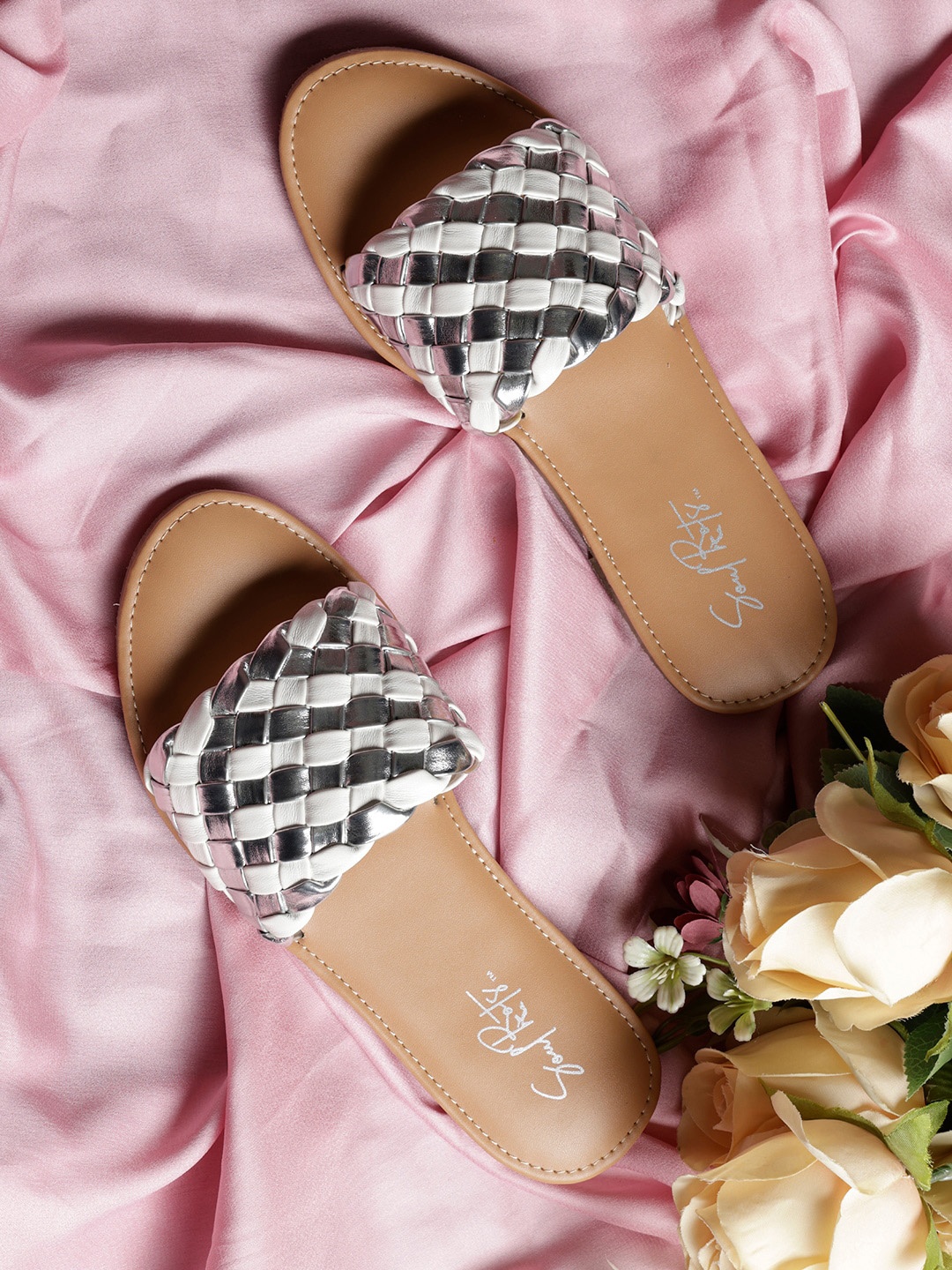 

Soul Roots Textured Slip-On Open Toe Flats, Silver
