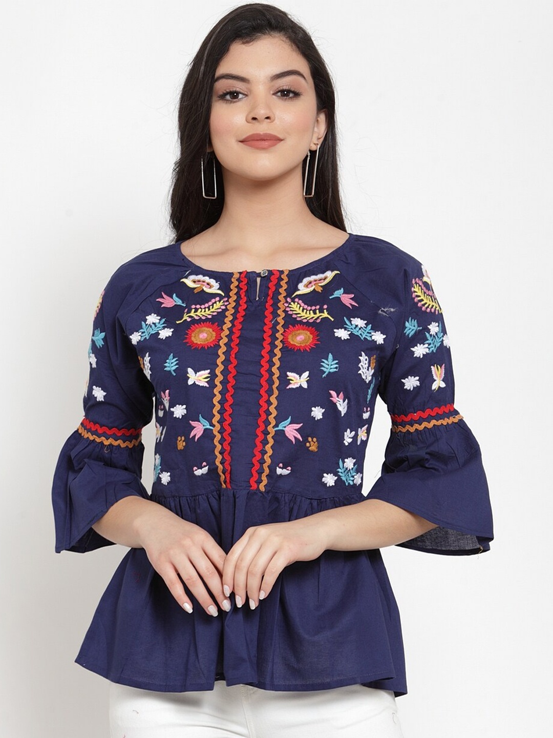 

Miaz Lifestyle Print Top, Navy blue
