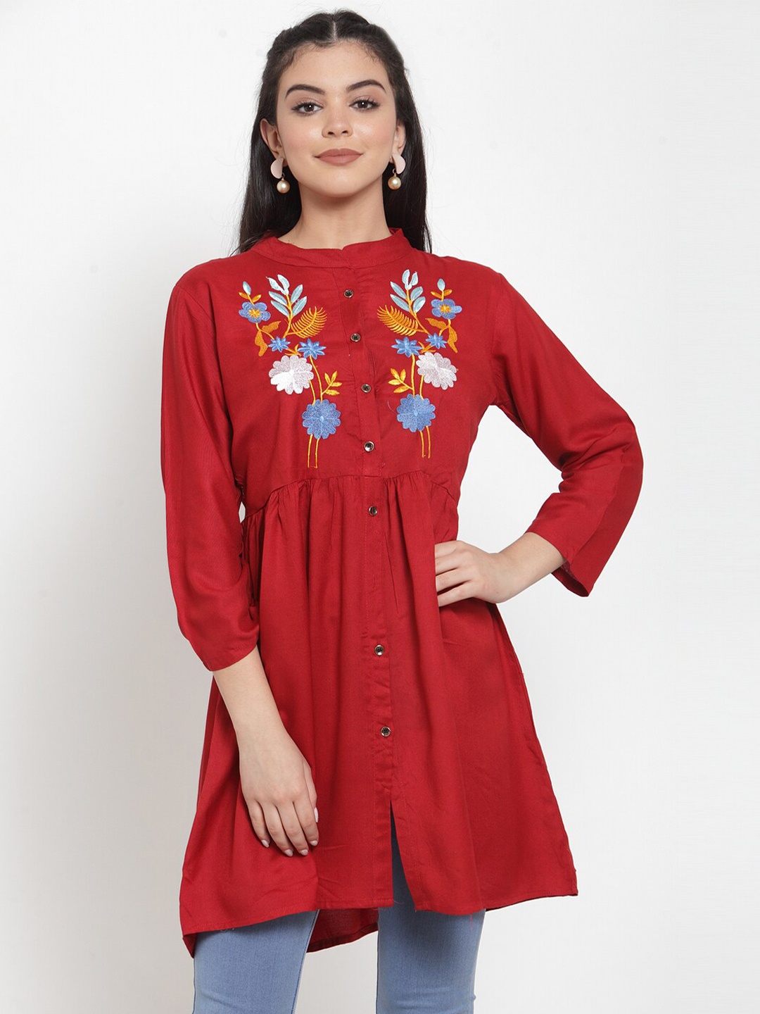 

Miaz Lifestyle Print Top, Maroon