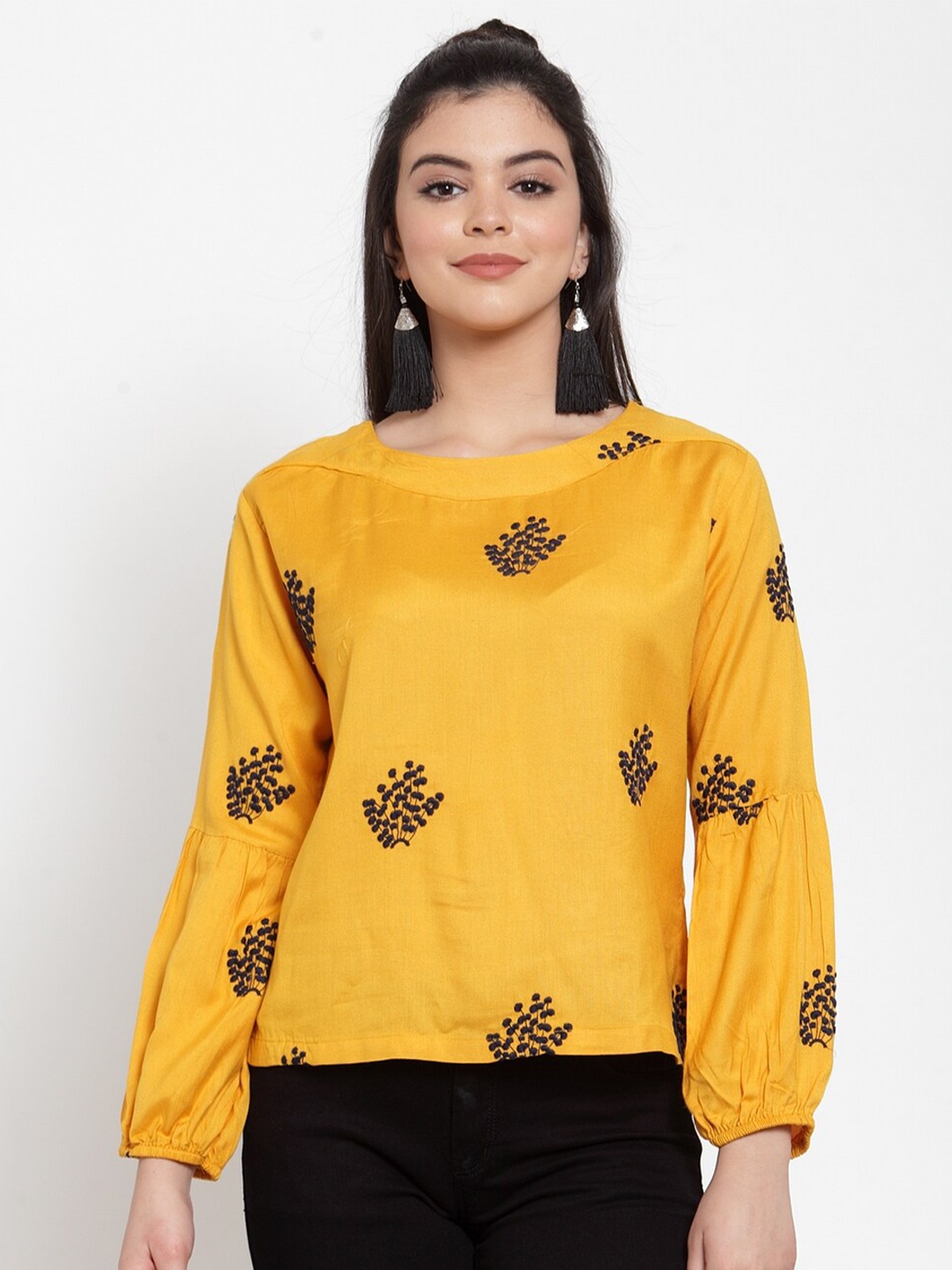 

Miaz Lifestyle Floral Embroidered Top, Yellow