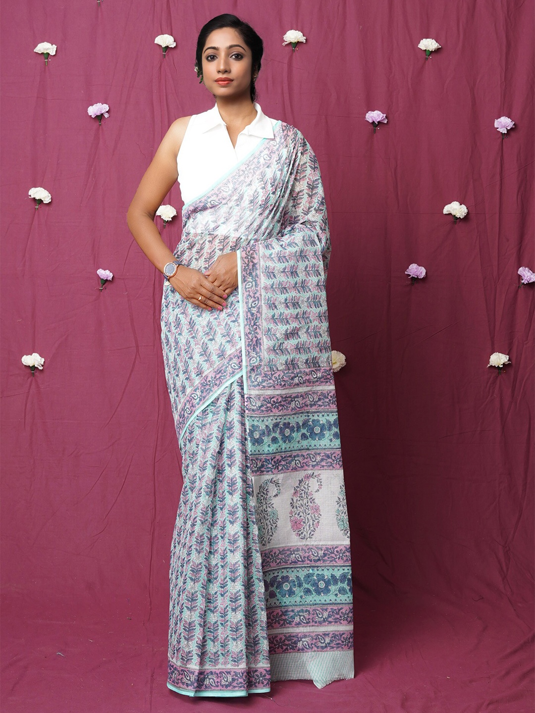 

Unnati Silks Ethnic Motifs Silk Cotton Kota Saree, Green