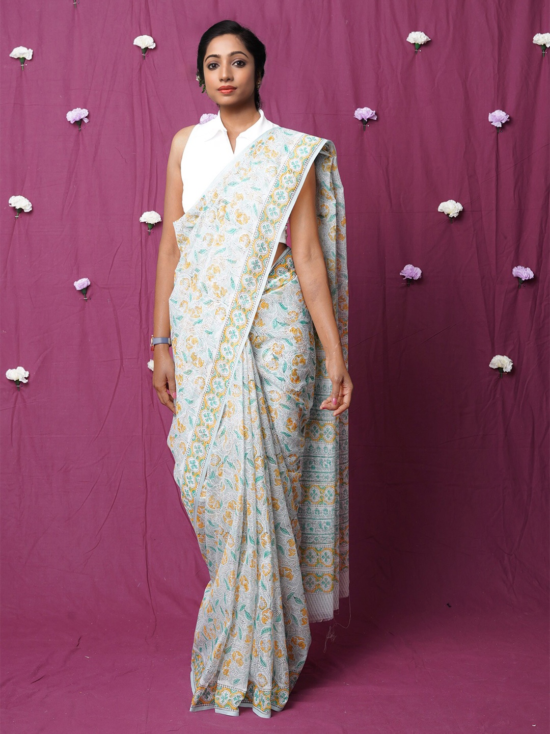 

Unnati Silks Ethnic Motifs Silk Cotton Kota Saree, Grey