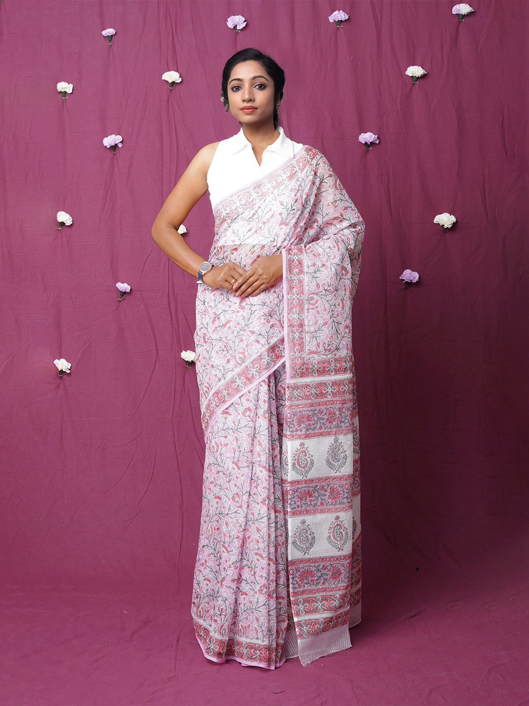 

Unnati Silks Floral Silk Cotton Kota Saree, Pink