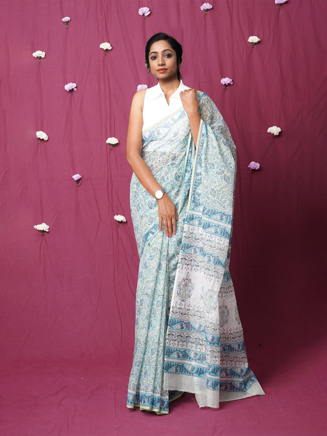 

Unnati Silks Ethnic Motifs Silk Cotton Kota Saree, Green