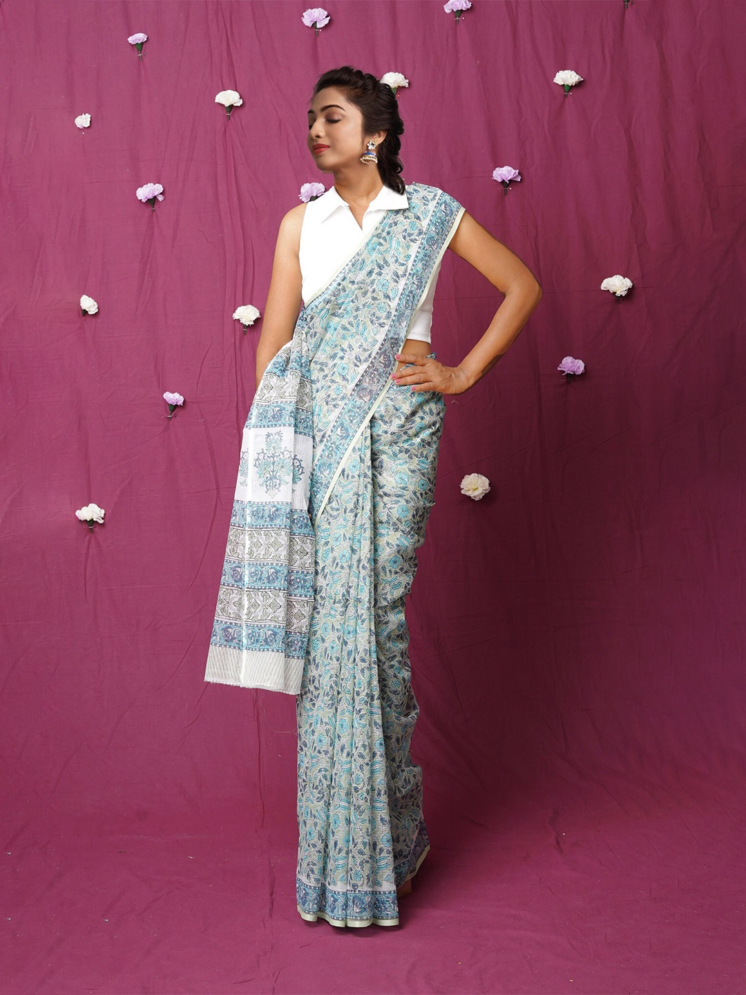 

Unnati Silks Ethnic Motifs Silk Cotton Kota Saree, Green