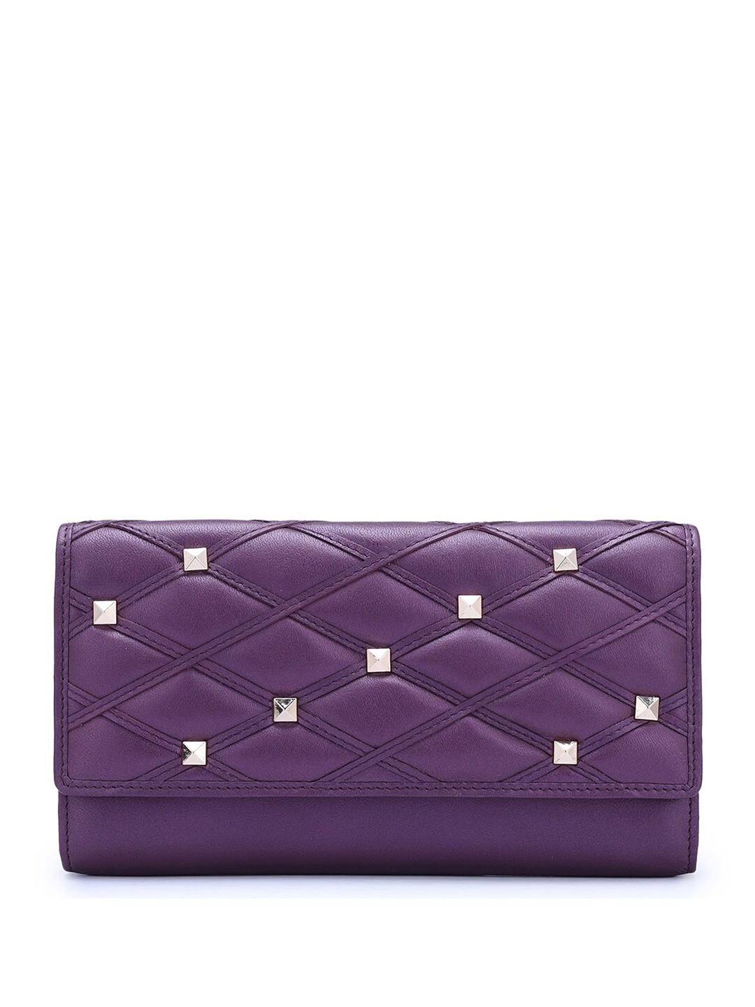 

Da Milano Women Textured Leather Three Fold Wallet, Purple