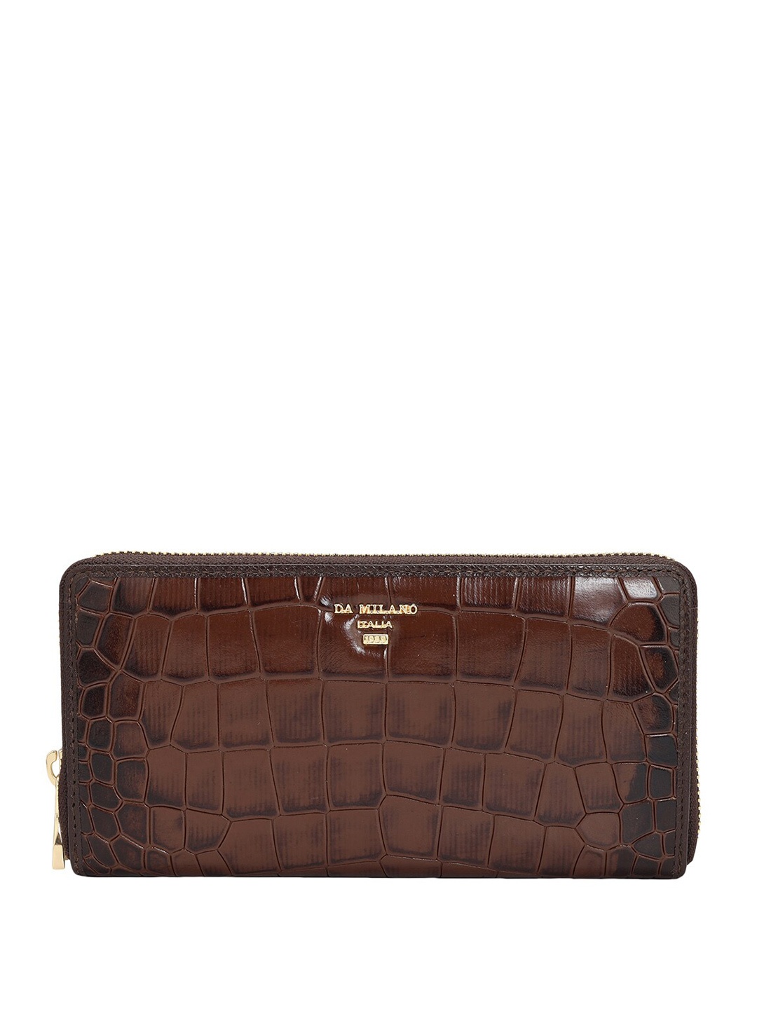 

Da Milano Women Textured Leather Zip Around Wallet, Brown